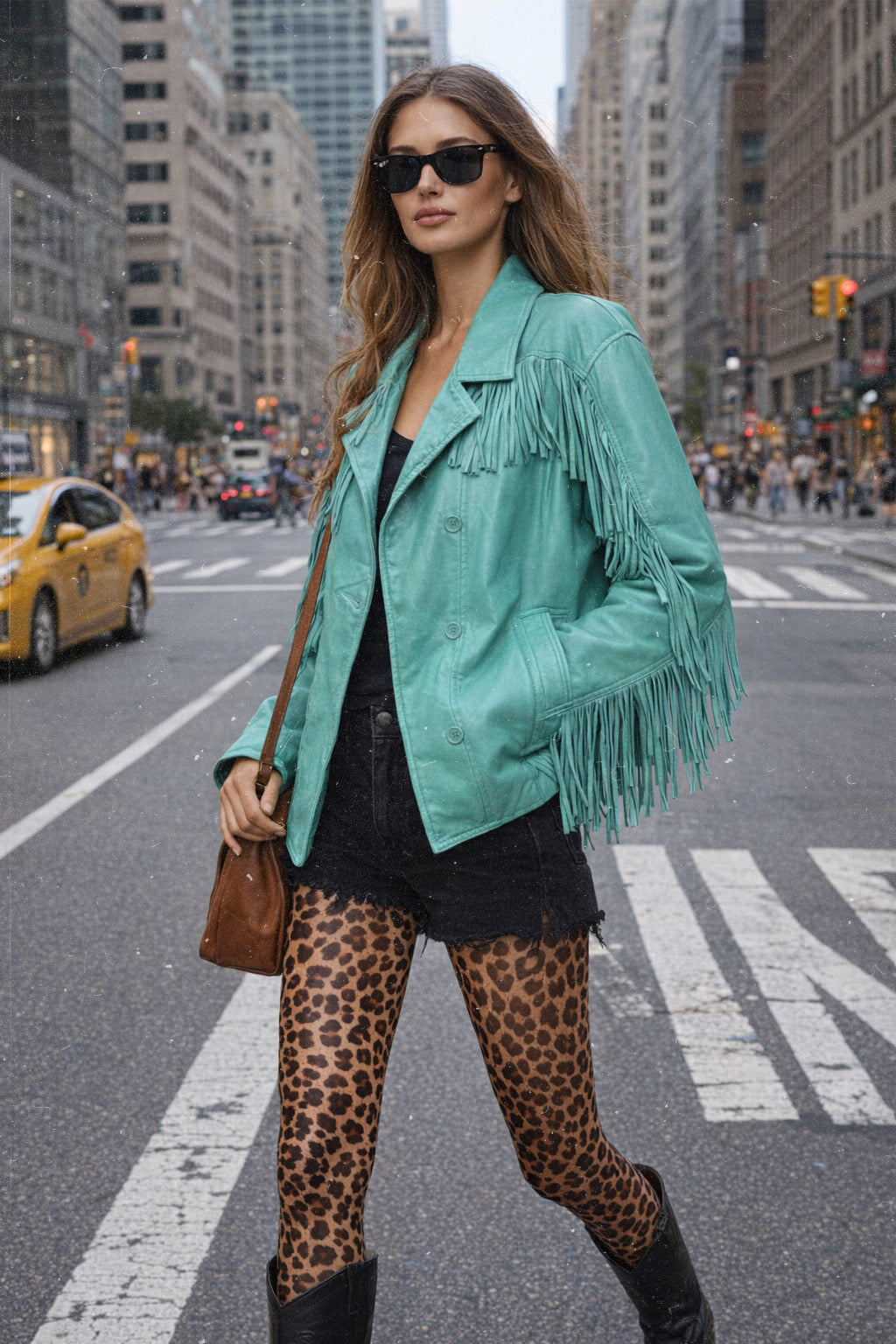 Turquoise Fringe Leather Jacket