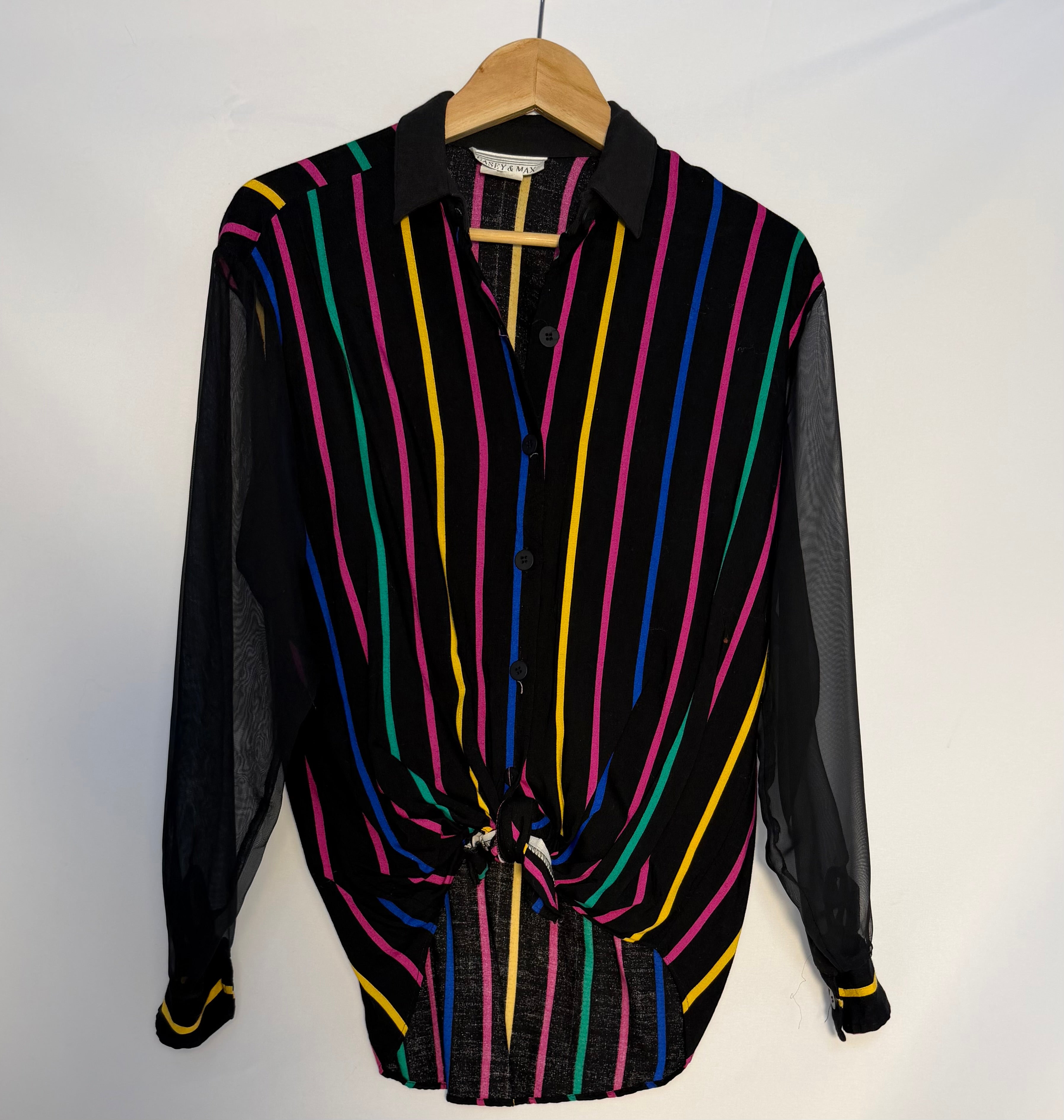 Vintage Black Sheer Striped Blouse