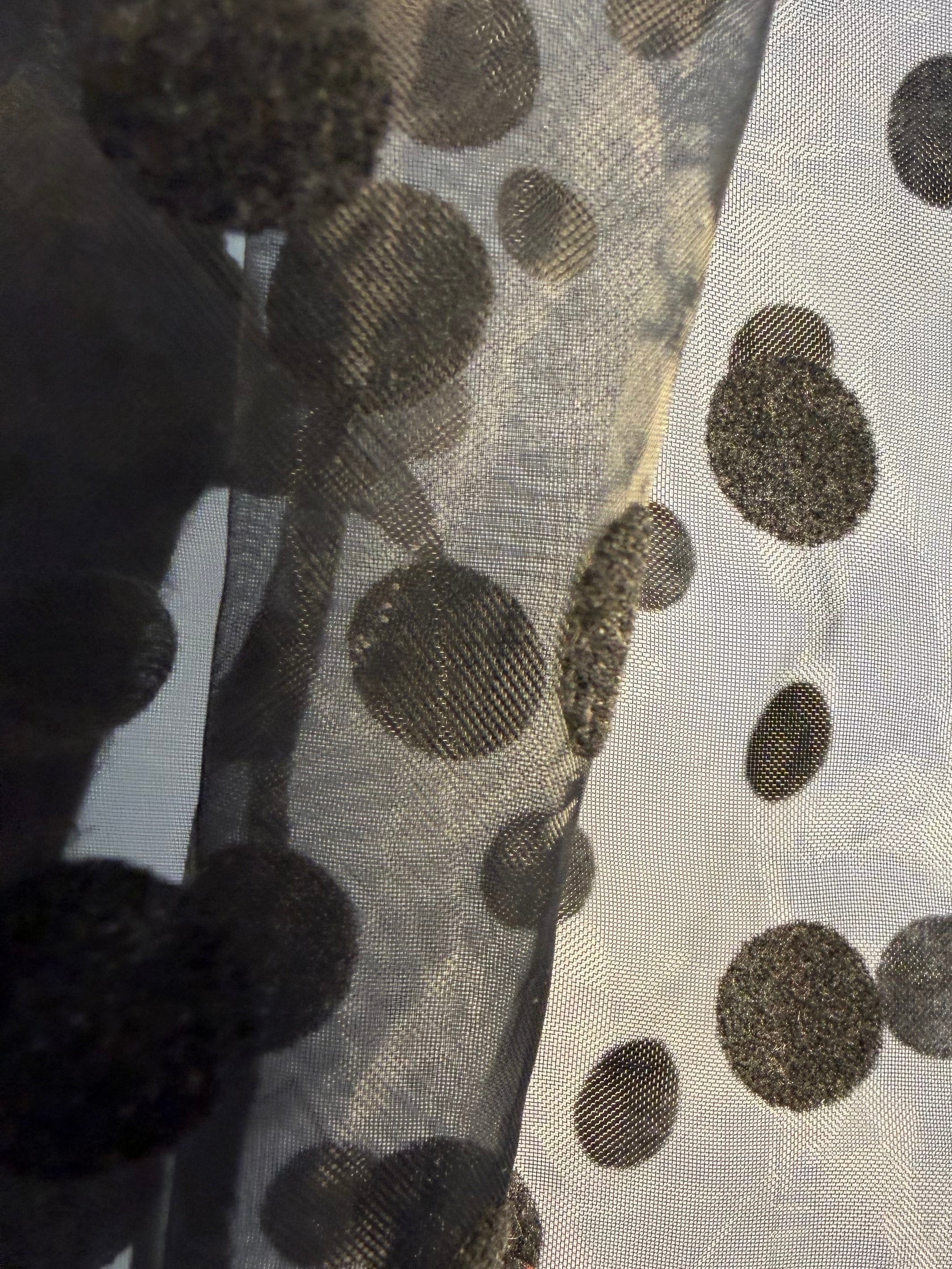 Black Knit Top with Sheer Polka Dot Sleeves