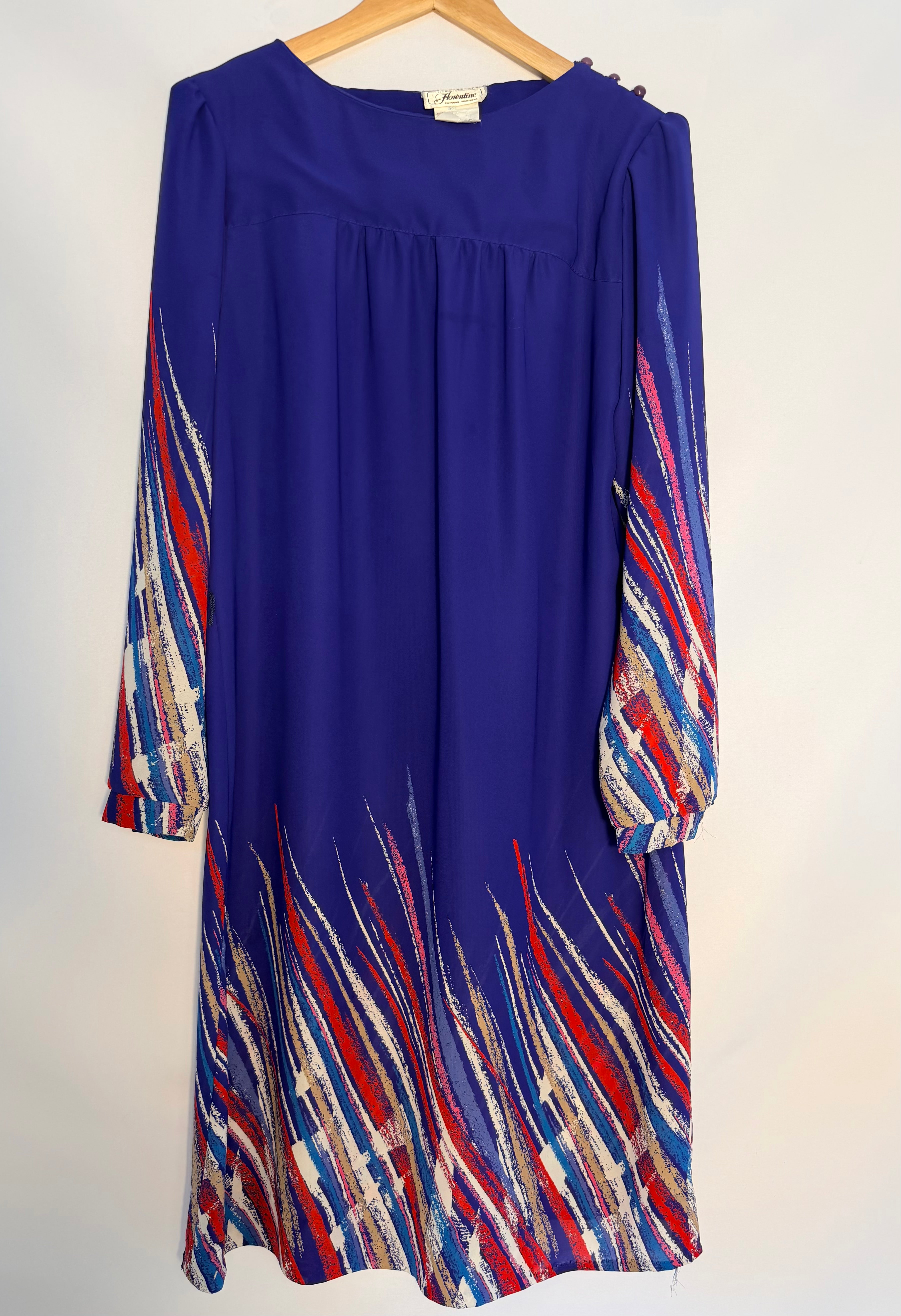 Vintage Blue Graphic Border Midi Dress