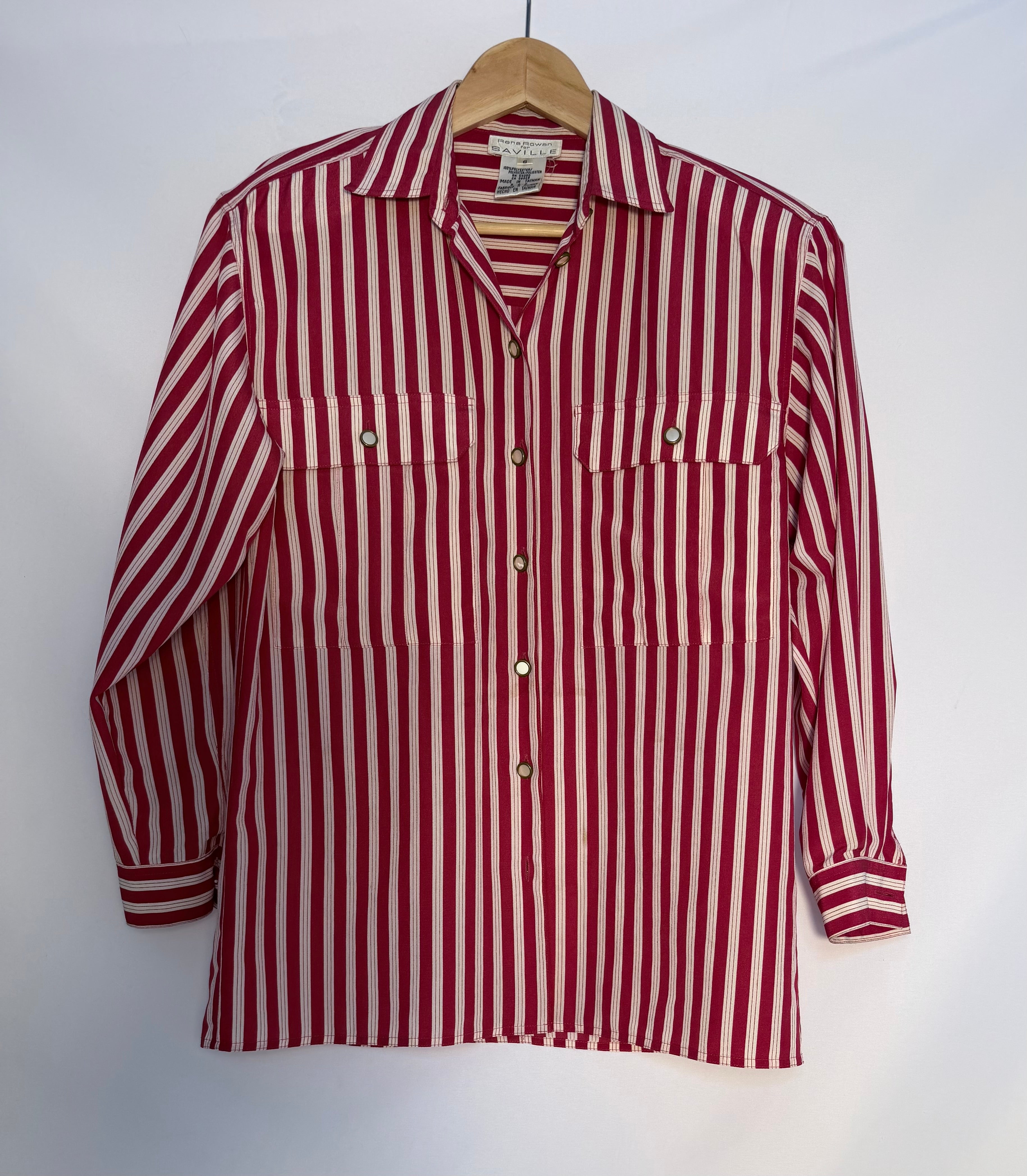 Red & Cream Striped Button-Up Shirt