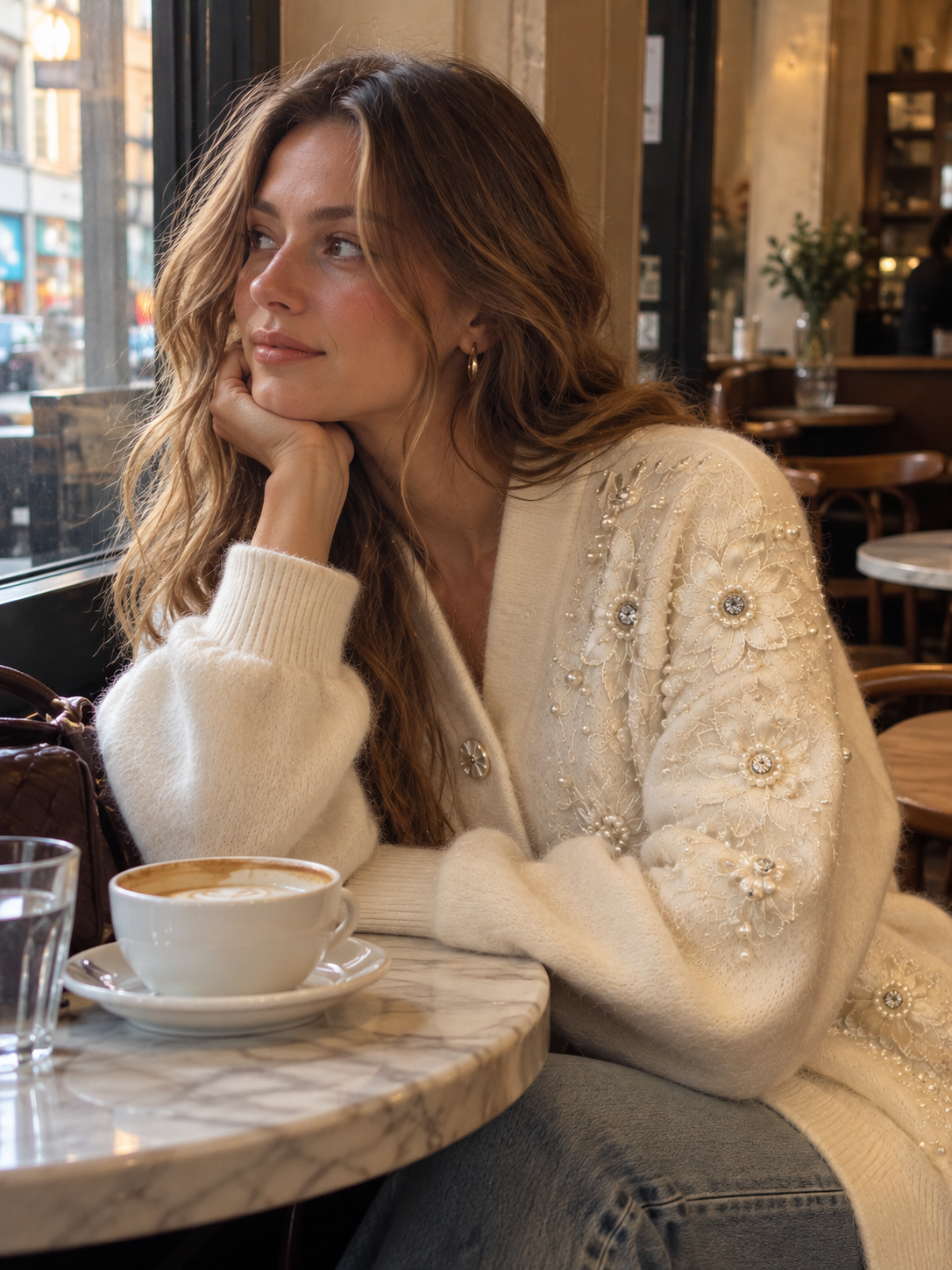 Vintage San Angelo Ivory Angora Embellished Cardigan