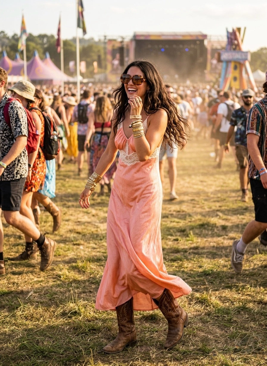 Vintage Peach Lace Slip Dress