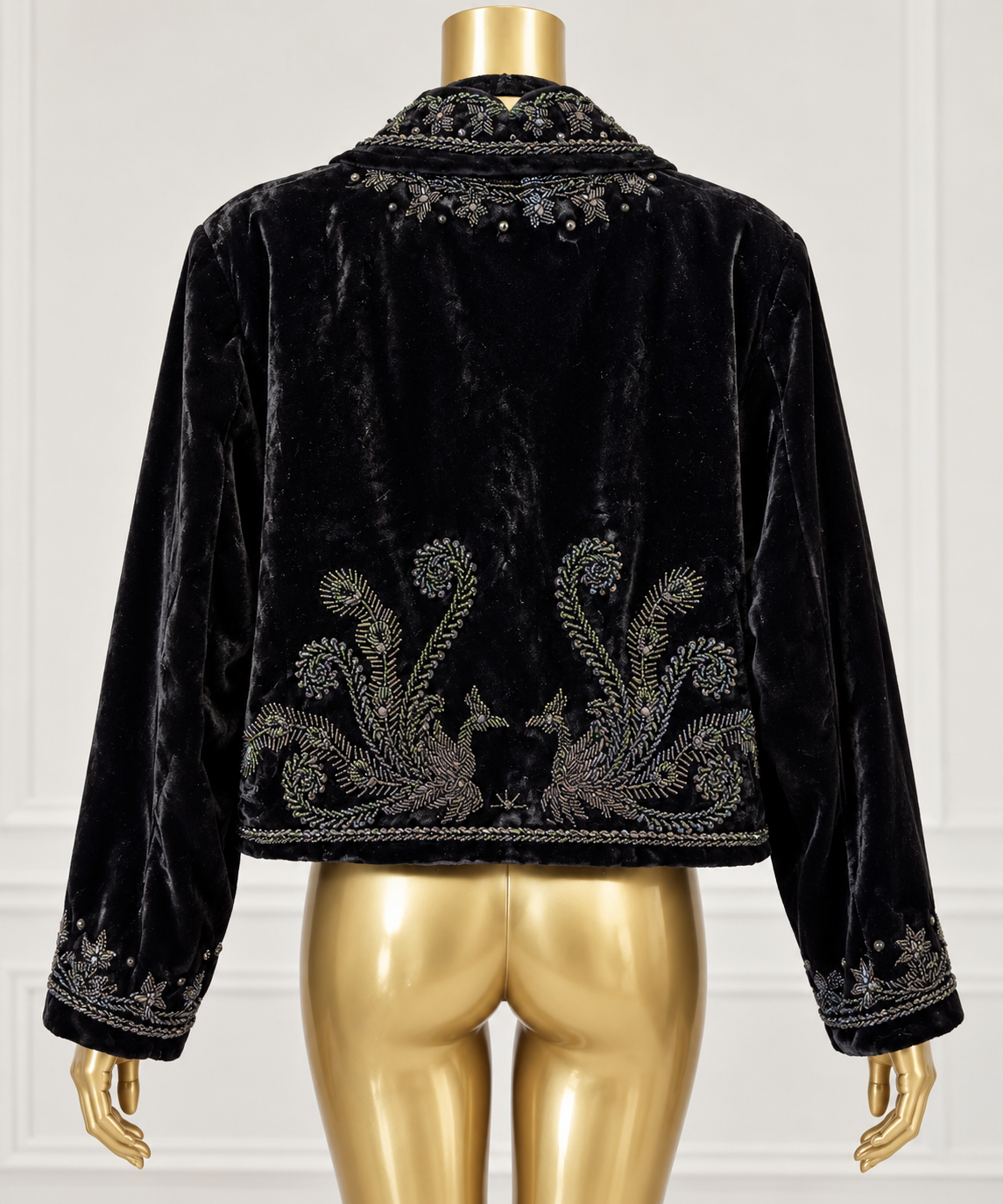 Vintage Black Velvet Beaded Cropped Jacket