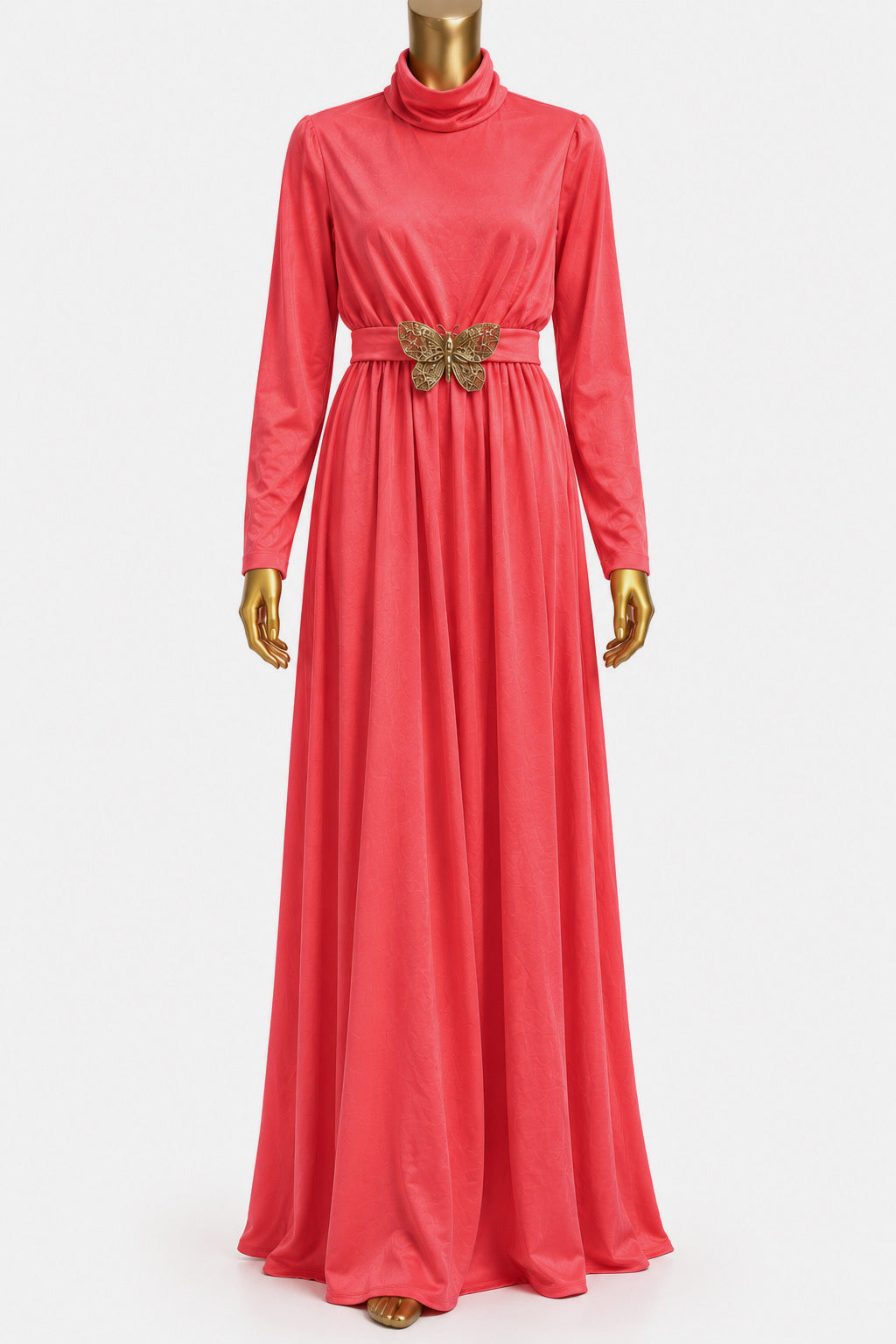 Vintage Pink Maxi Dress with Crystal Butterfly Brooch
