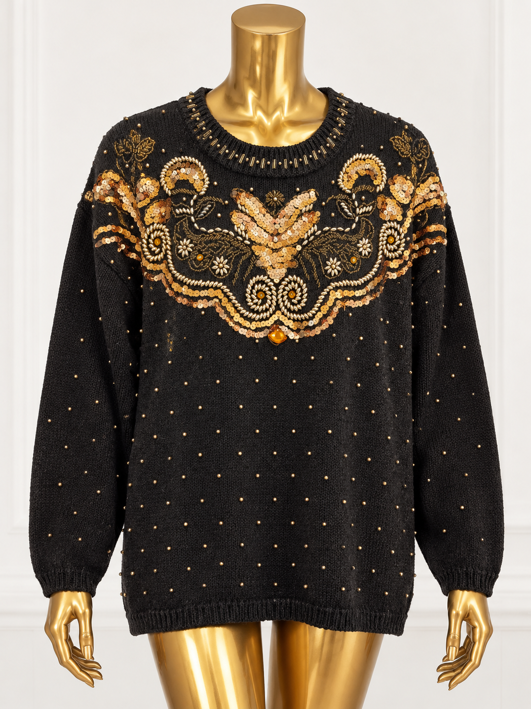 Vintage Victoria Harbour Black & Gold Embellished Sweater