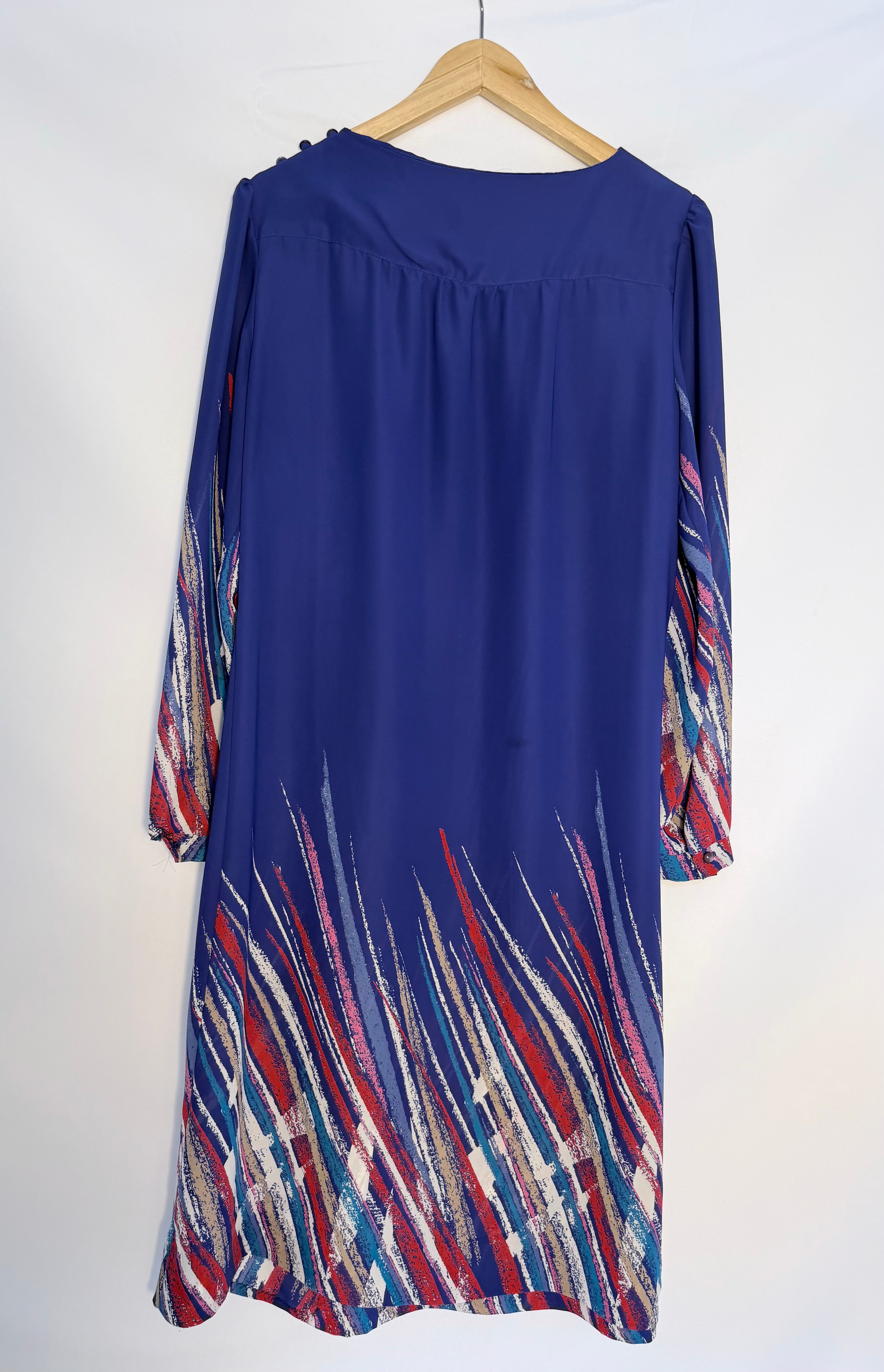 Vintage Blue Graphic Border Midi Dress