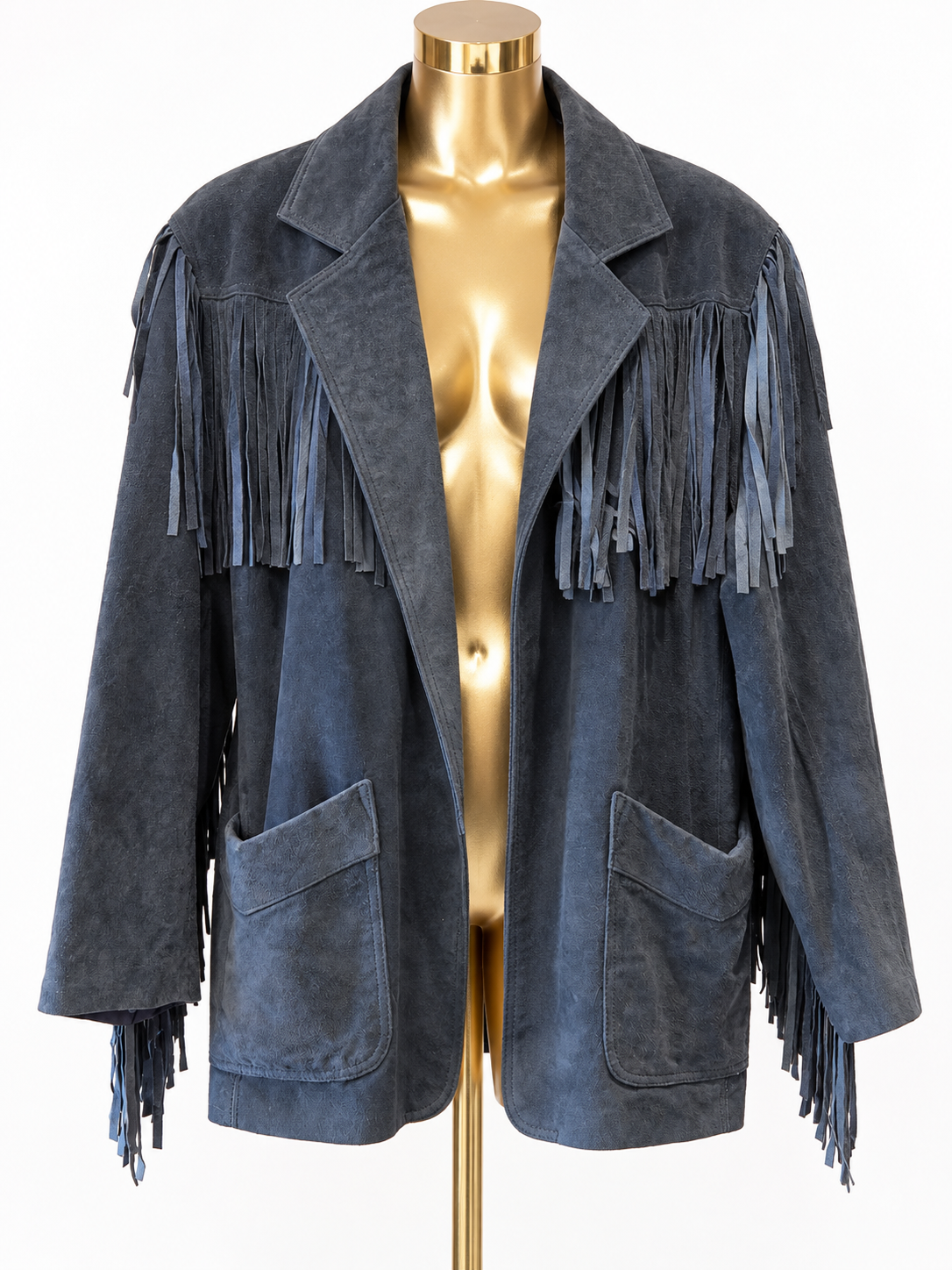 Western Navy Blue Suede Fringe Jacket