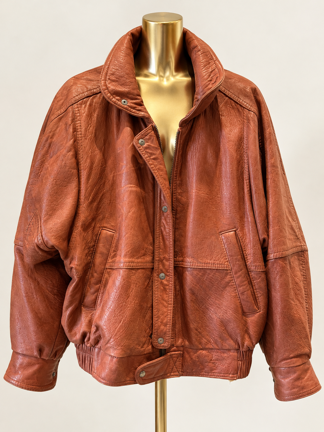Vintage Soft Leather Oversized Bomber Jacket