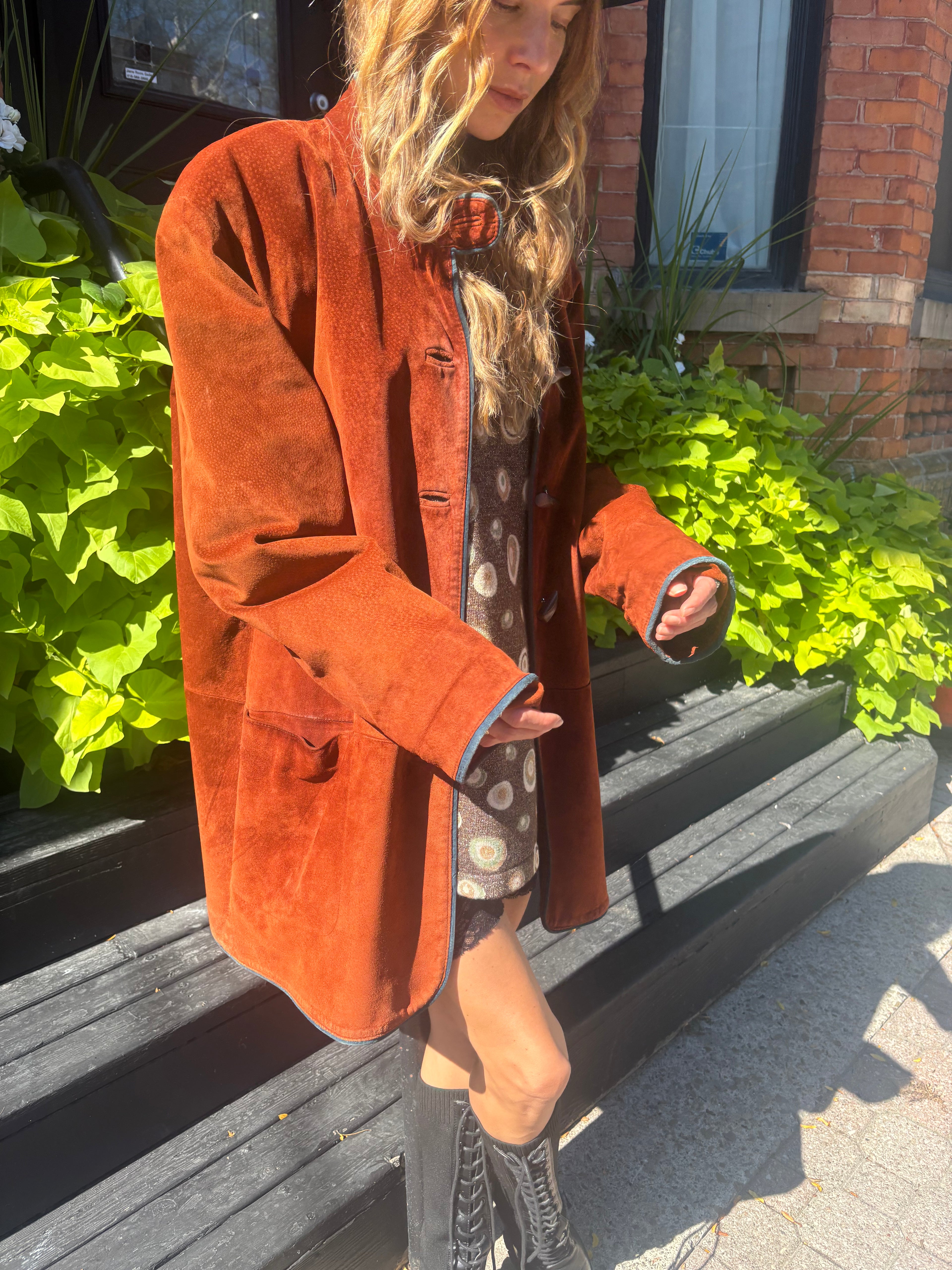 Danier Vintage Suede Toggle Jacket Rust Brown