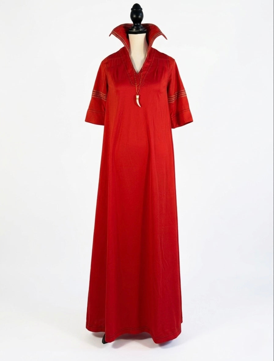 Vintage Crimson Maxi Caftan Dress
