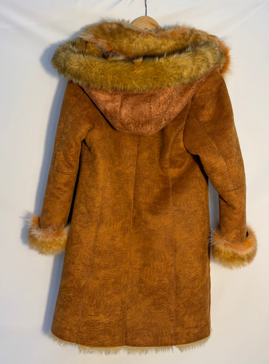 70s Caramel Faux Fur Slouch Hood Coat