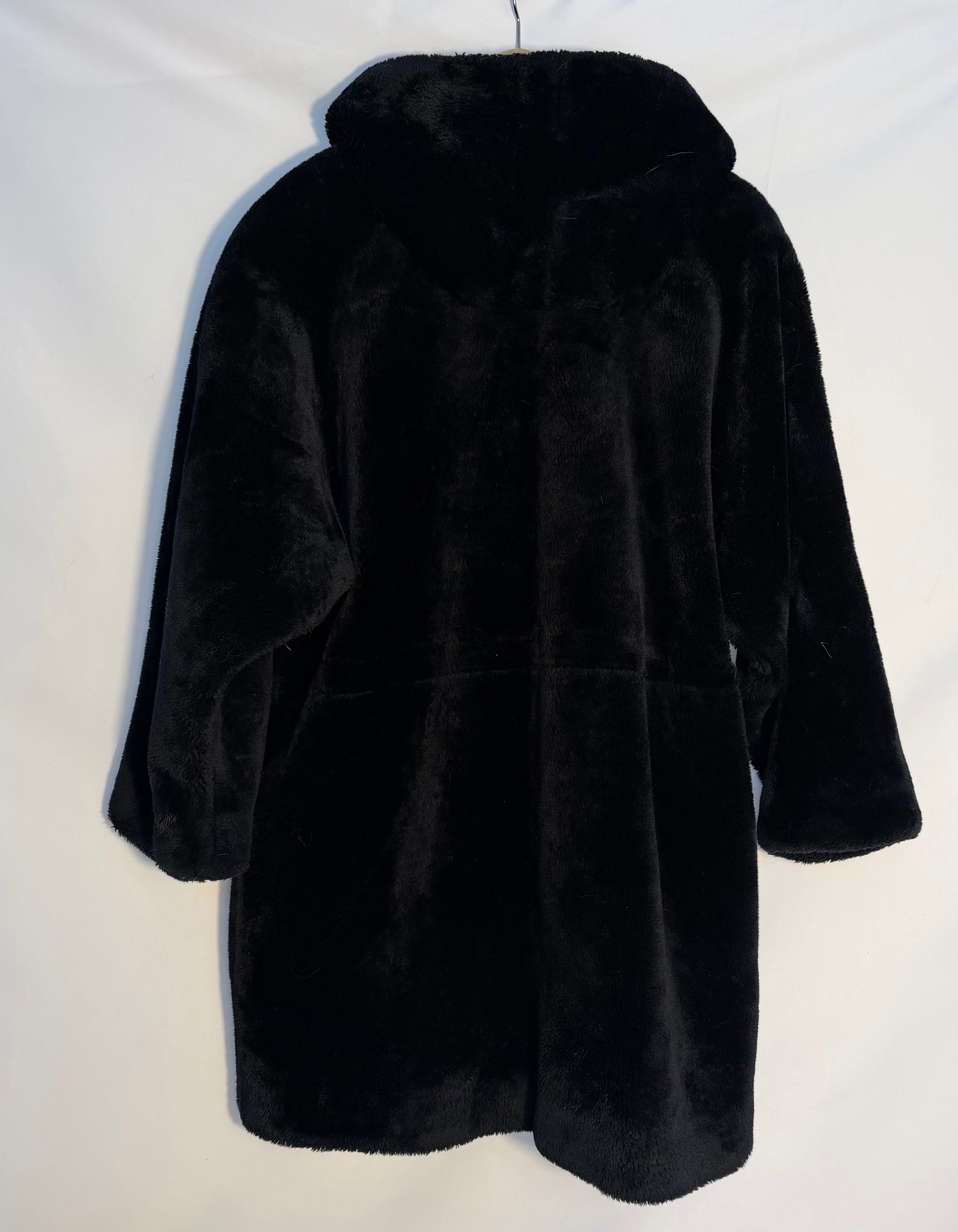 Black Teddy Coat with Hood & Drawstring Waist