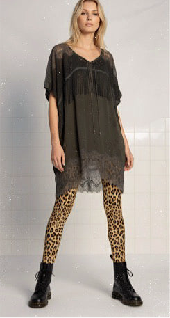 Religion Lace & Fringe Sheer Tunic – Charcoal – One Size