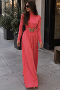 Vintage Pink Maxi Dress with Crystal Butterfly Brooch