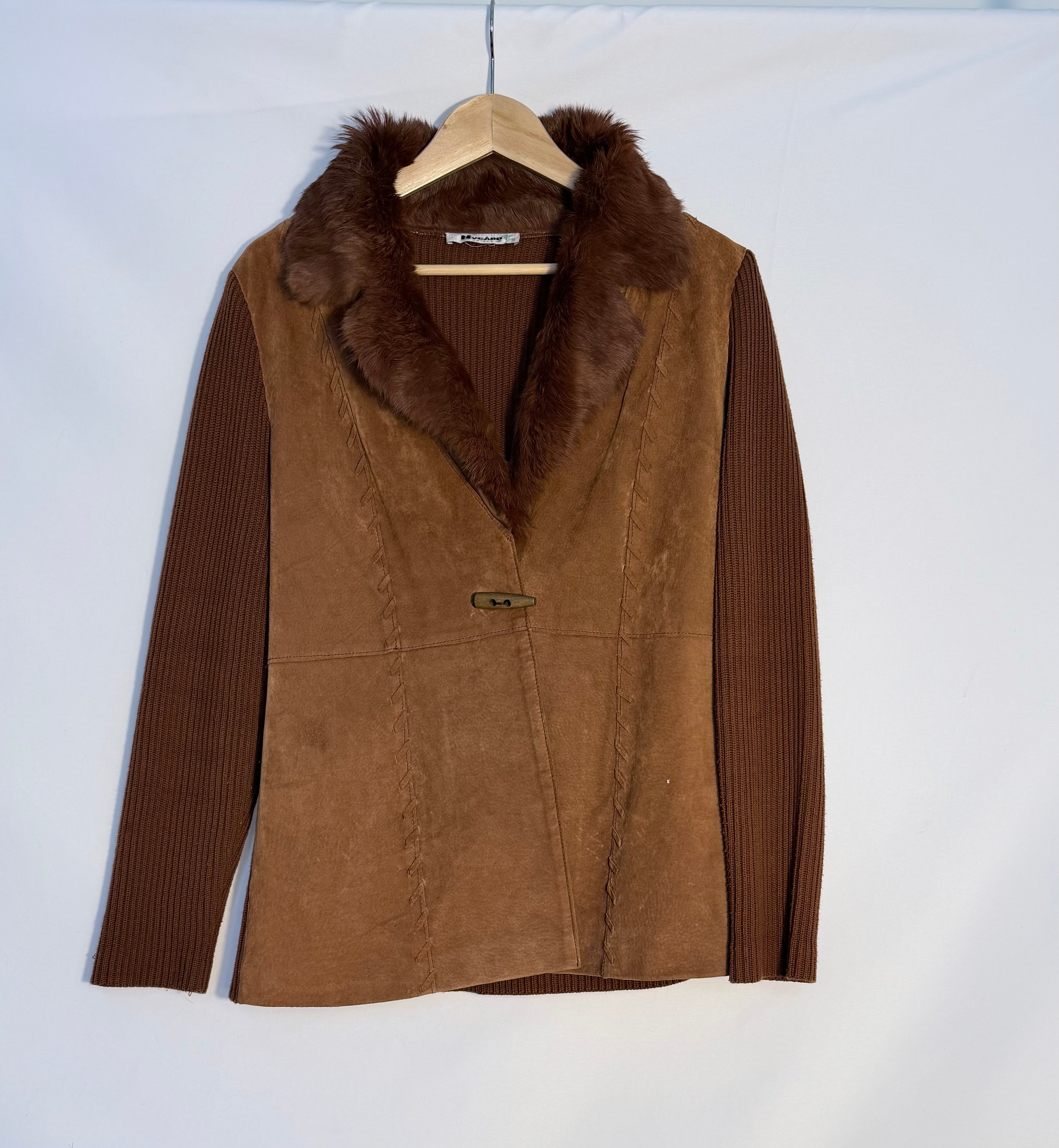 Faux Fur Collar Knit & Suede Jacket