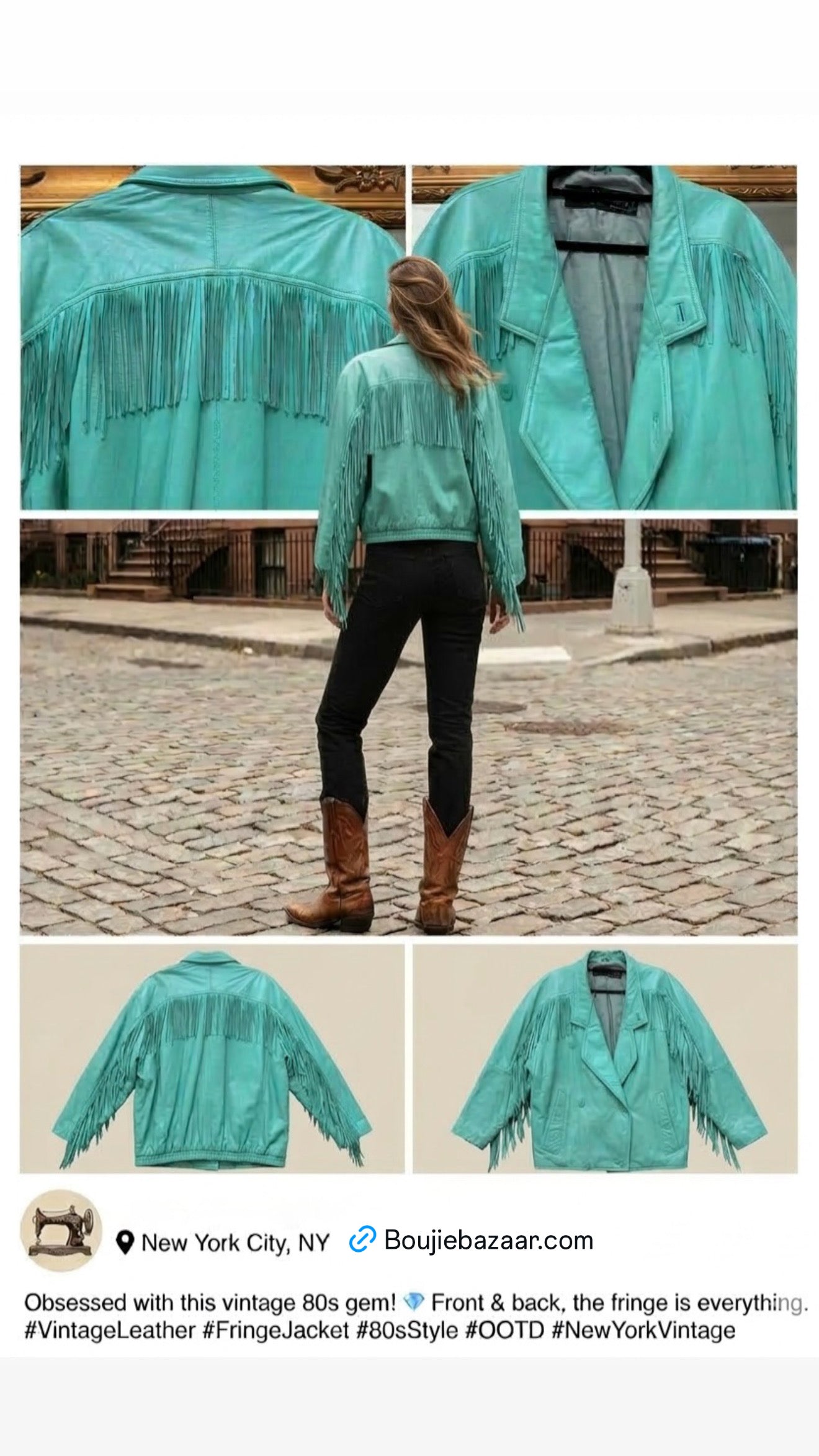 Turquoise Fringe Leather Jacket