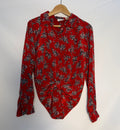 Red Floral Tie-Front Blouse