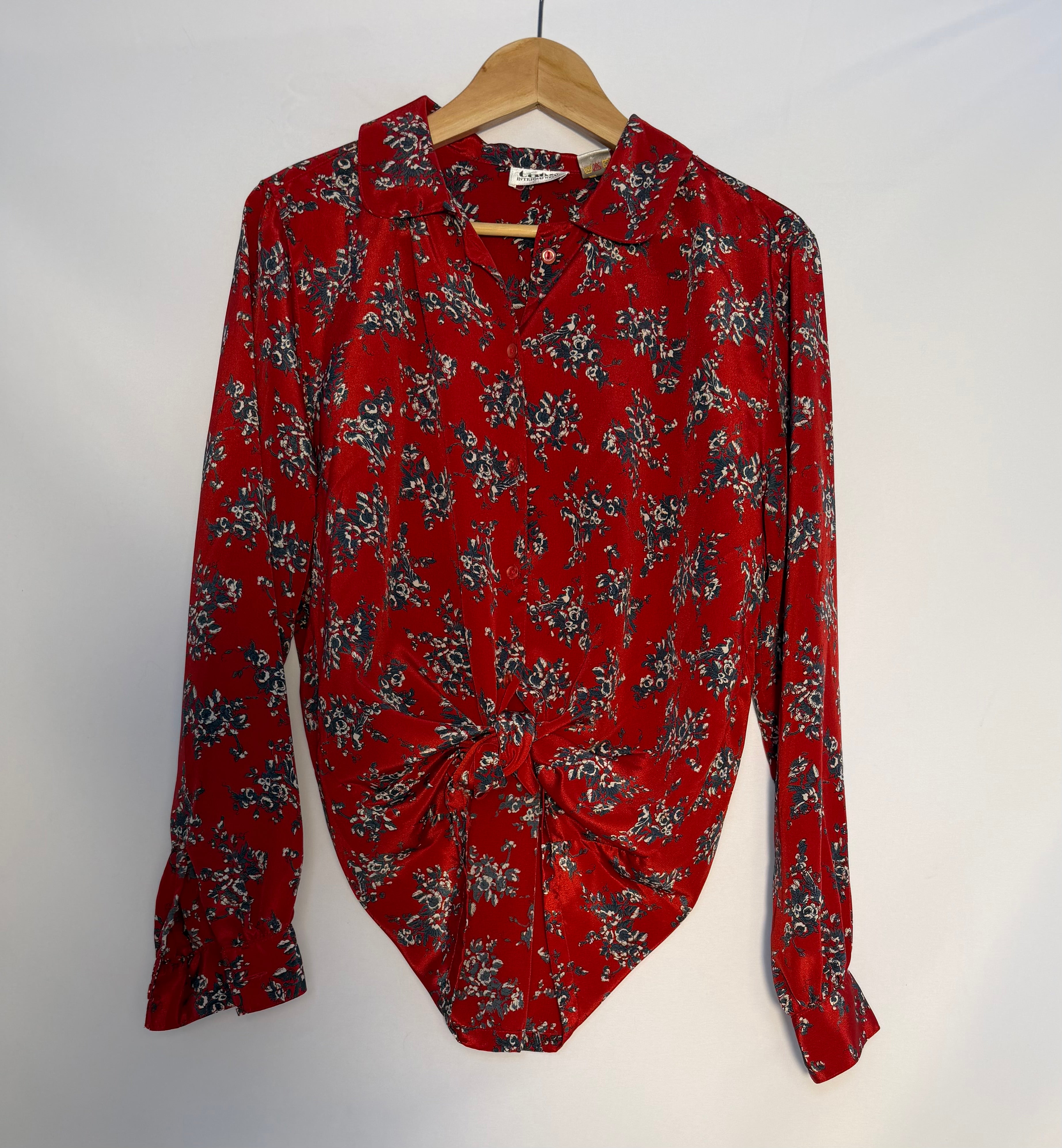 Red Floral Tie-Front Blouse