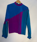 Vintage Silk Colour-Block Blouse – Teal & Purple – Small/Medium