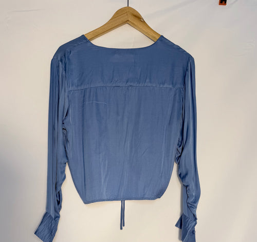 Blue Ruched Tie-Front Blouse