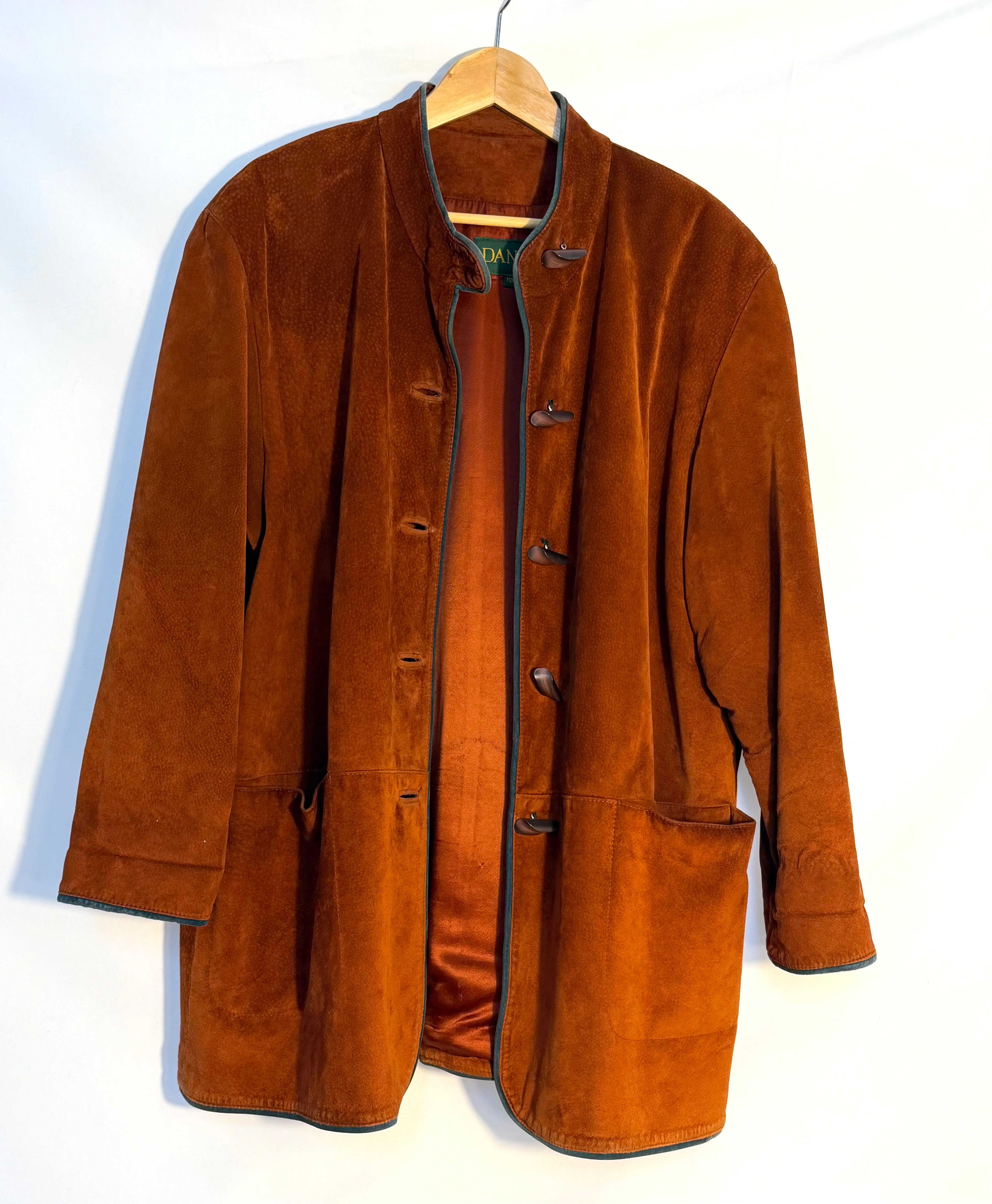 Danier Vintage Suede Toggle Jacket Rust Brown