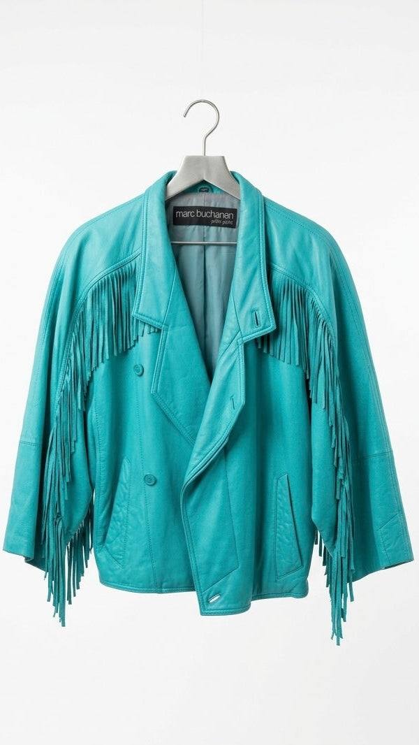 Turquoise Fringe Leather Jacket