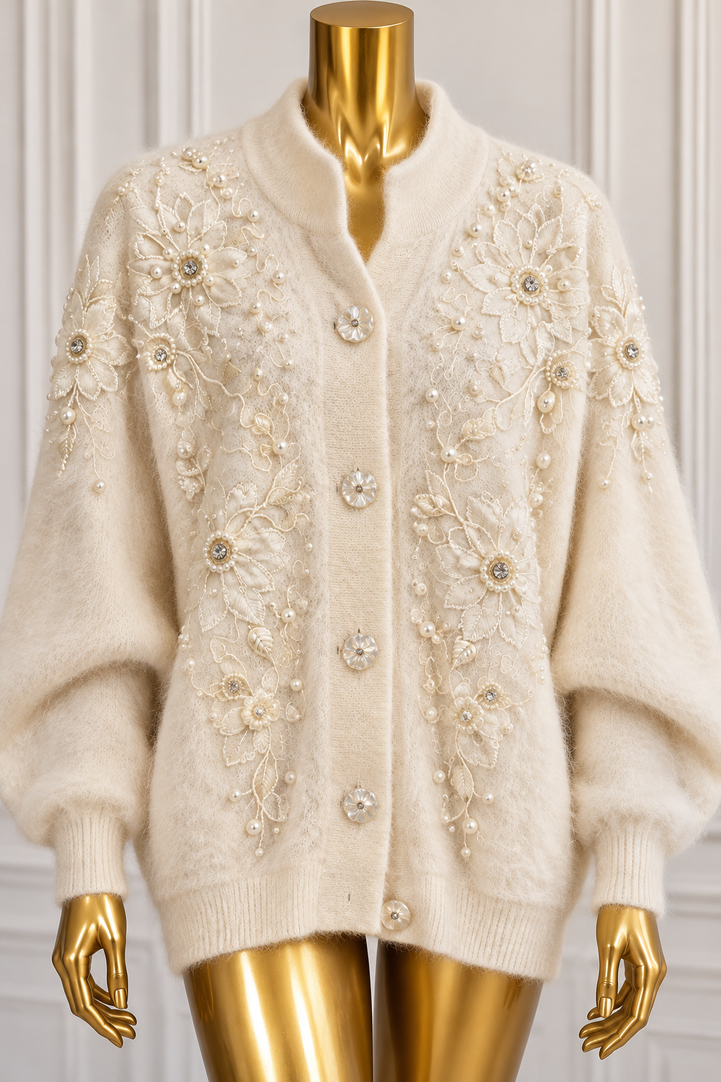 Vintage San Angelo Ivory Angora Embellished Cardigan