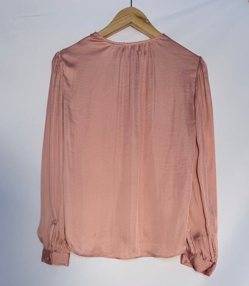 Blush Silk-Feel Button-Front Blouse