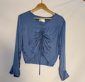 Blue Ruched Tie-Front Blouse