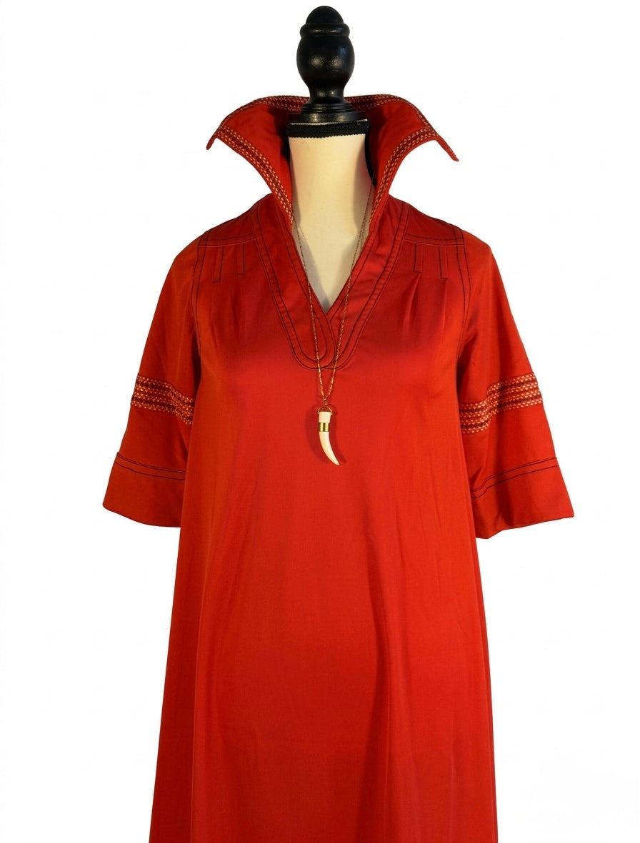 Vintage Crimson Maxi Caftan Dress