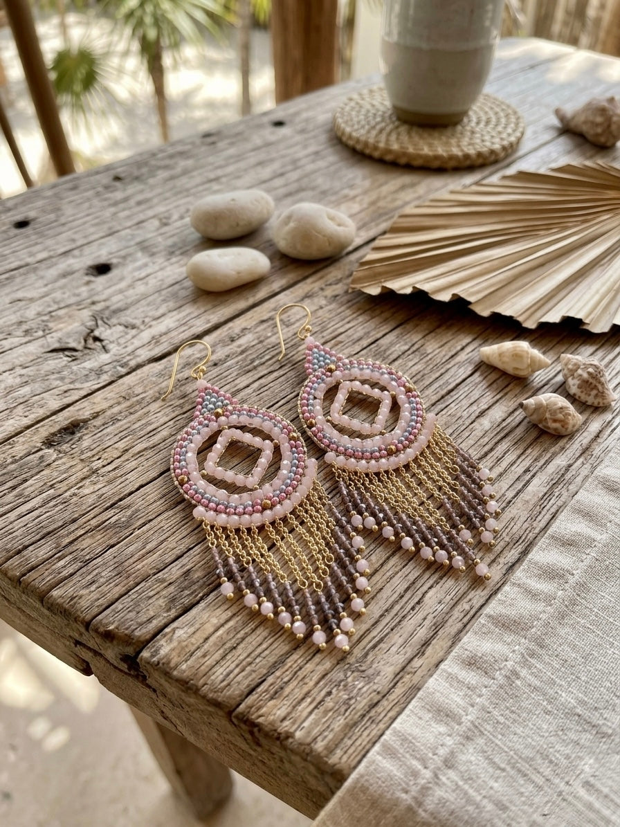Ibiza Boho Beaded Fringe Earrings
