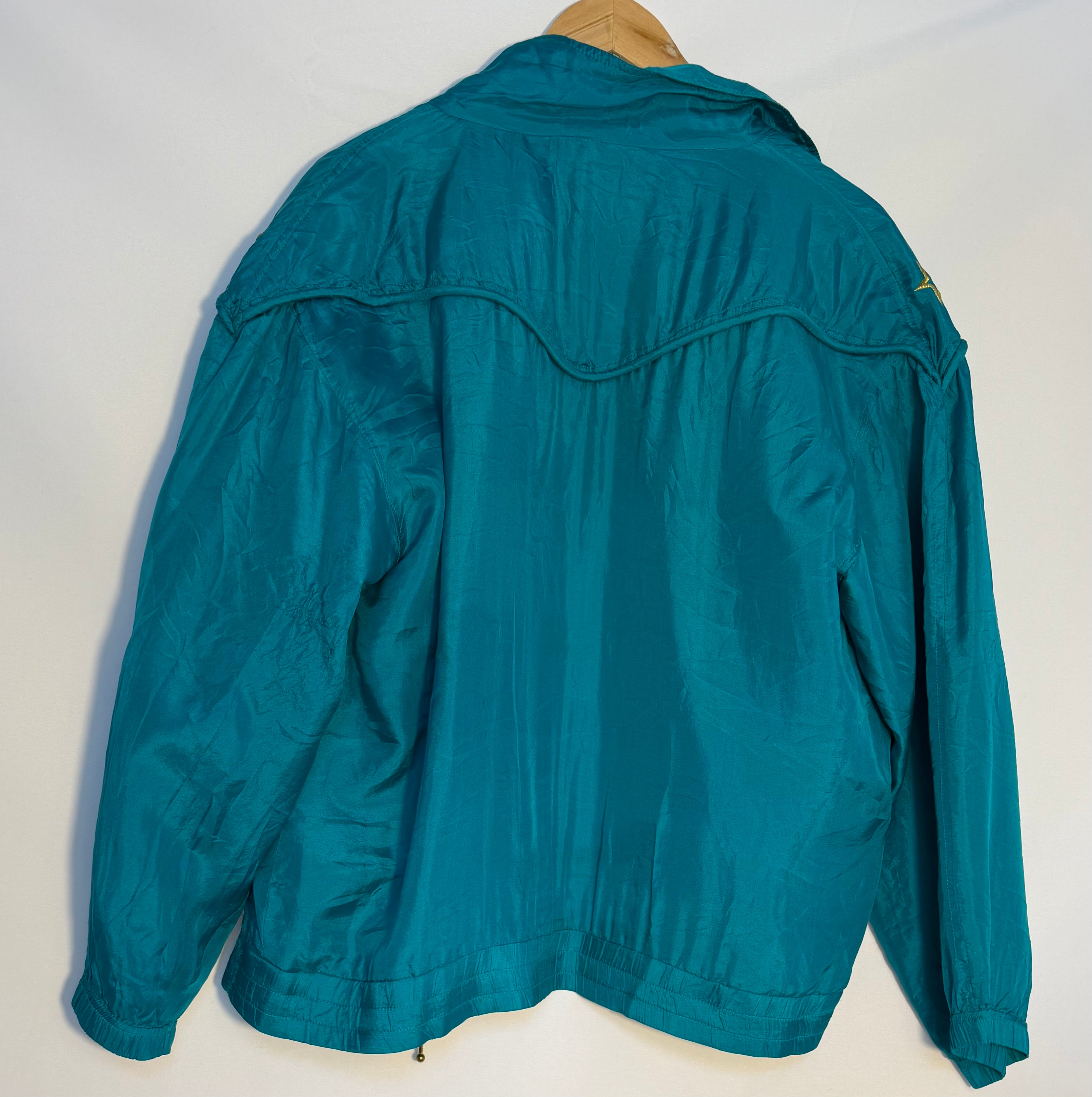 Vintage Teal Star-Embroidered Windbreaker Jacket
