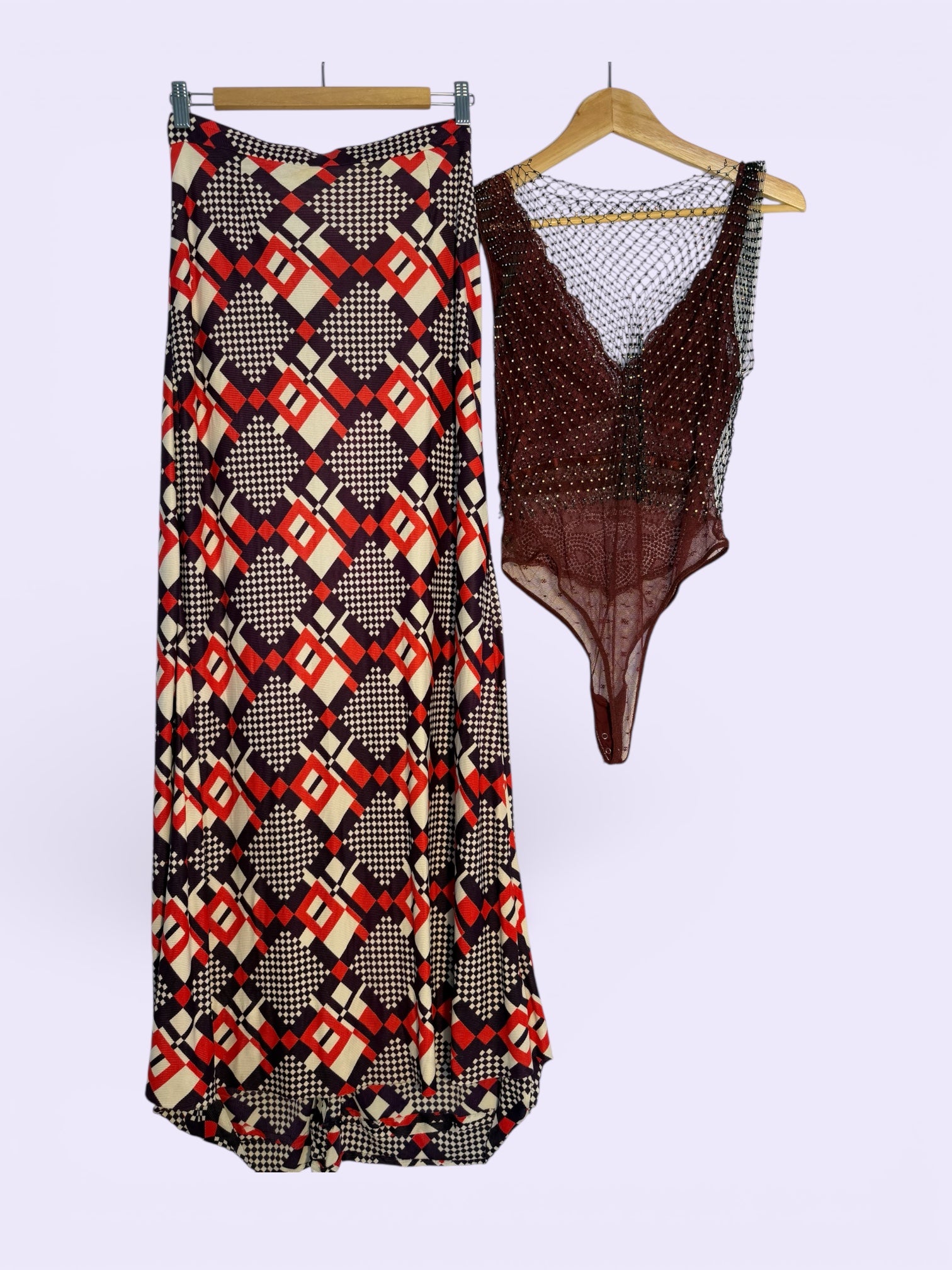 Vintage Geometric Print Maxi Skirt