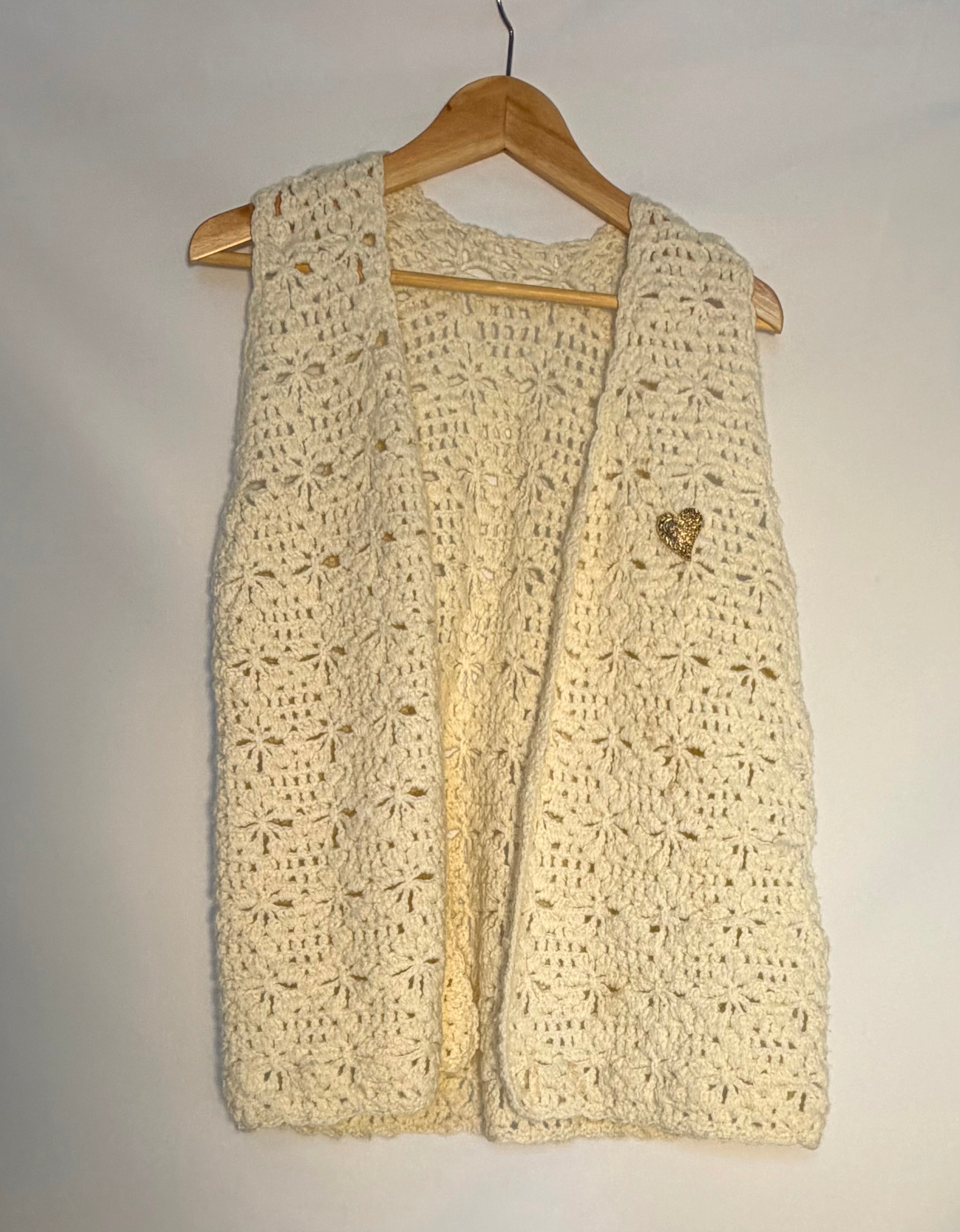 Crochet Waistcoat with Heart Brooch