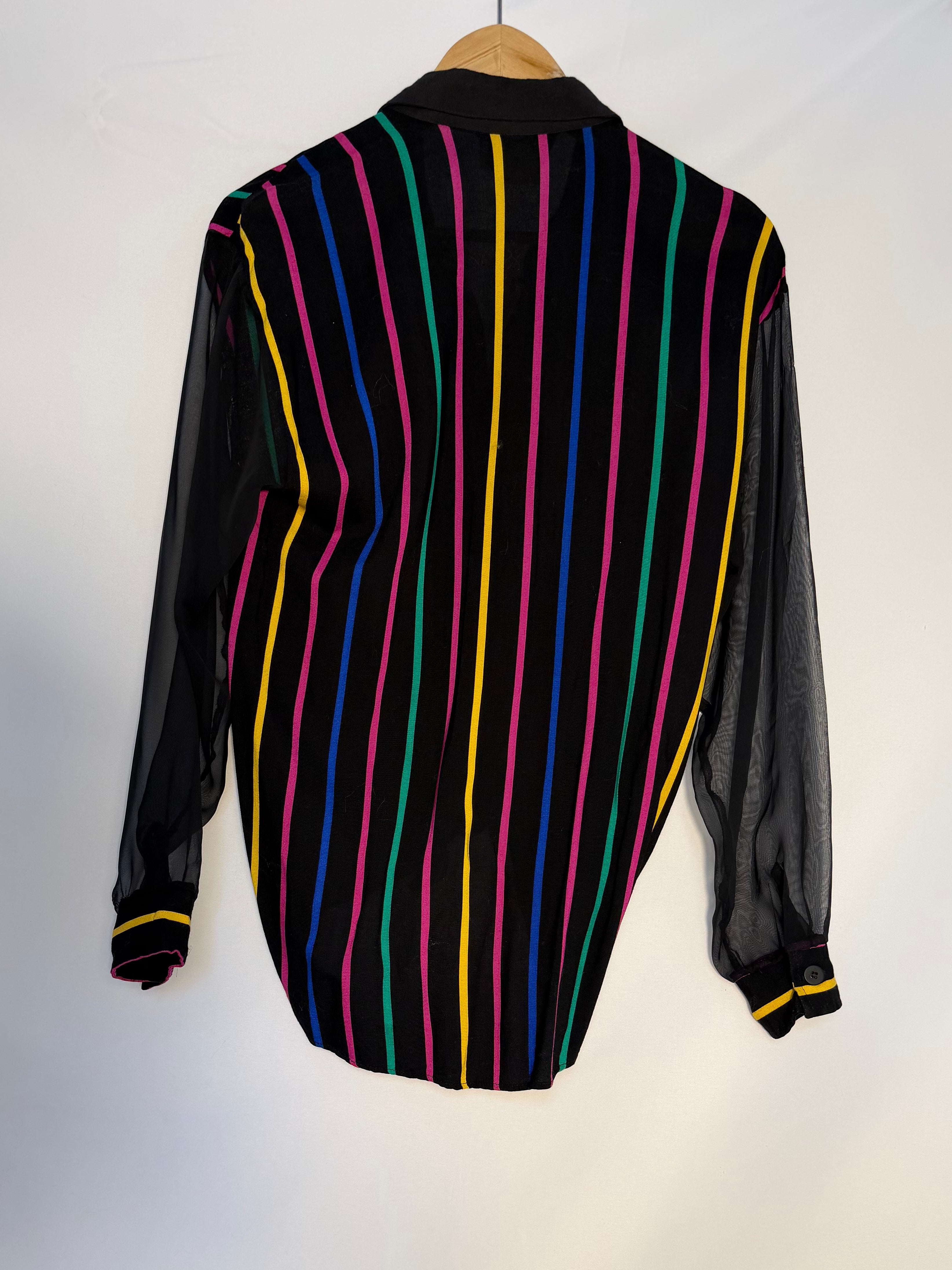 Vintage Black Sheer Striped Blouse