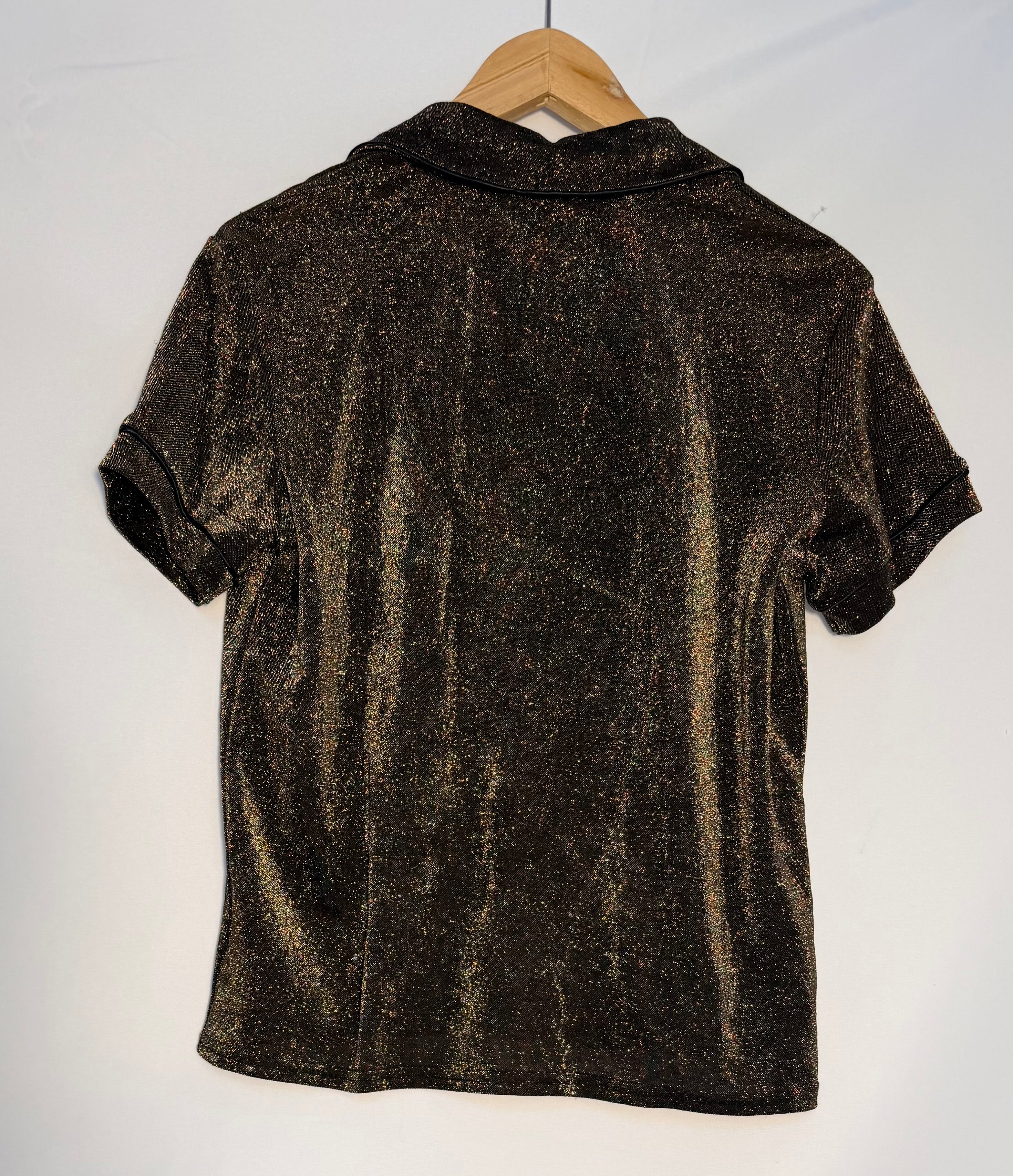 Nicole Miller New York Shimmer Button-Up Top – Black/Gold – Medium
