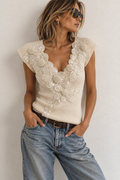 Mariella Burani Ivory Pearl & Sequin Floral Knit Top