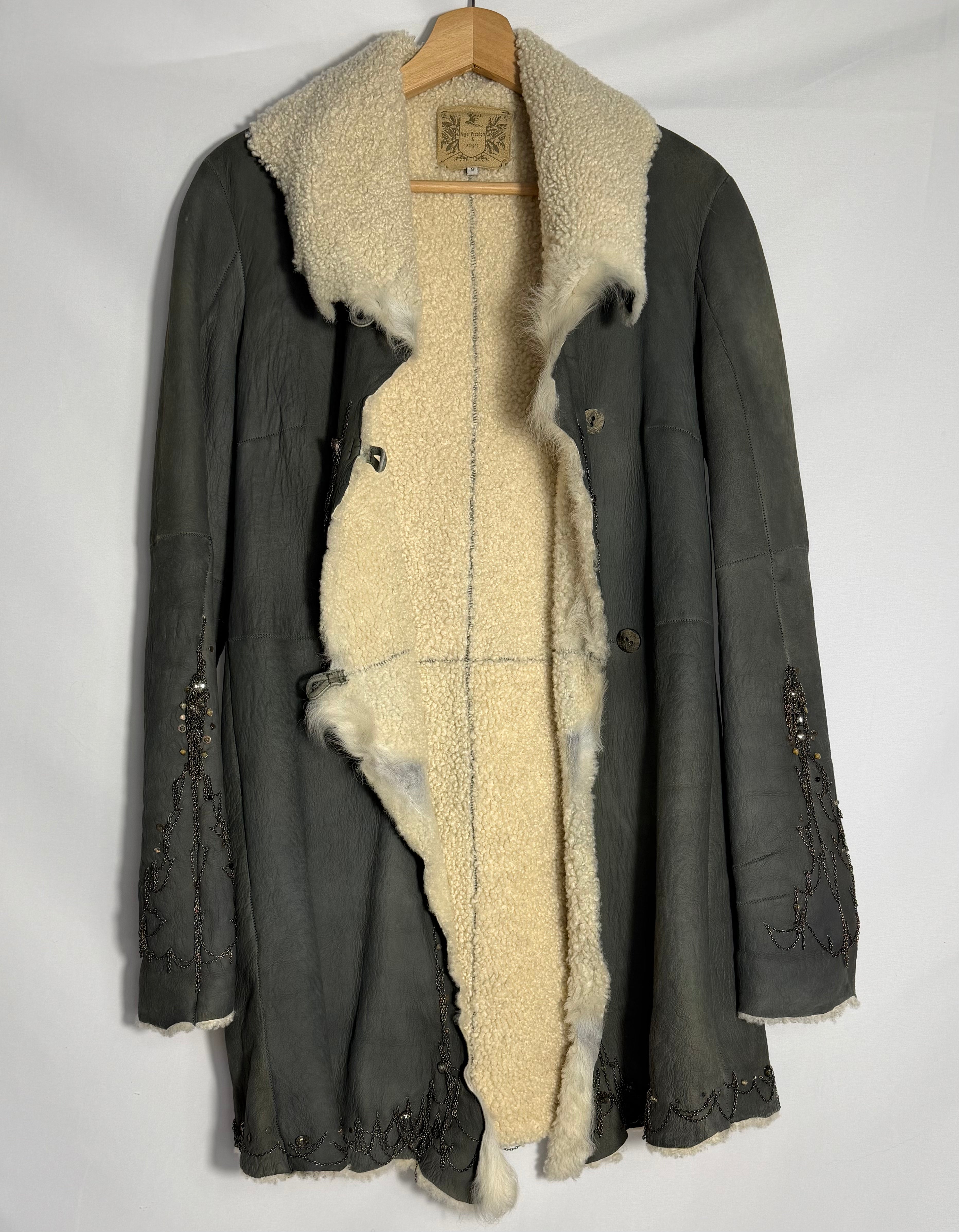 Vintage Napa Shearling Leather Coat with Beaded Detailing