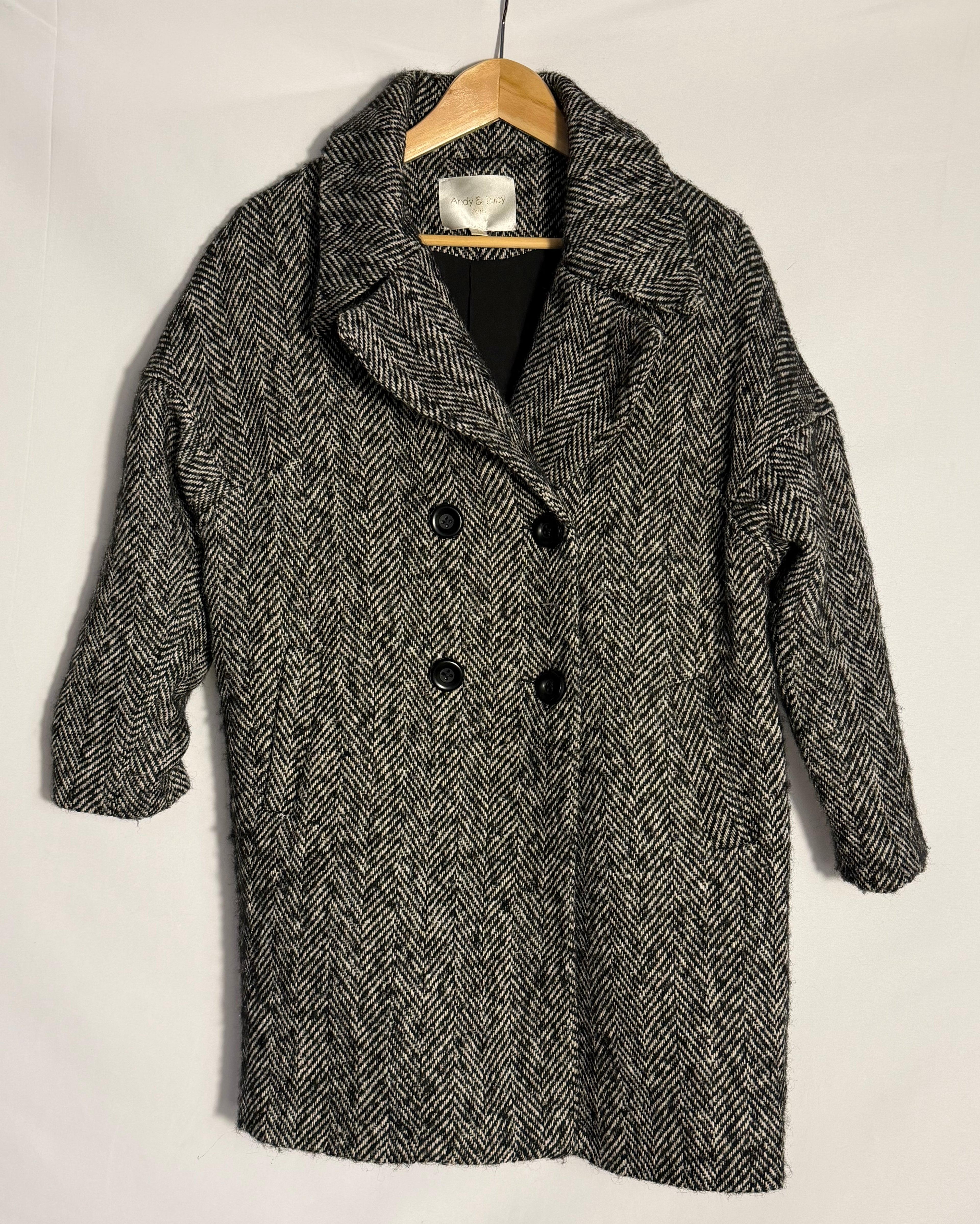 Oversized Herringbone Boyfriend Coat Wool Blend