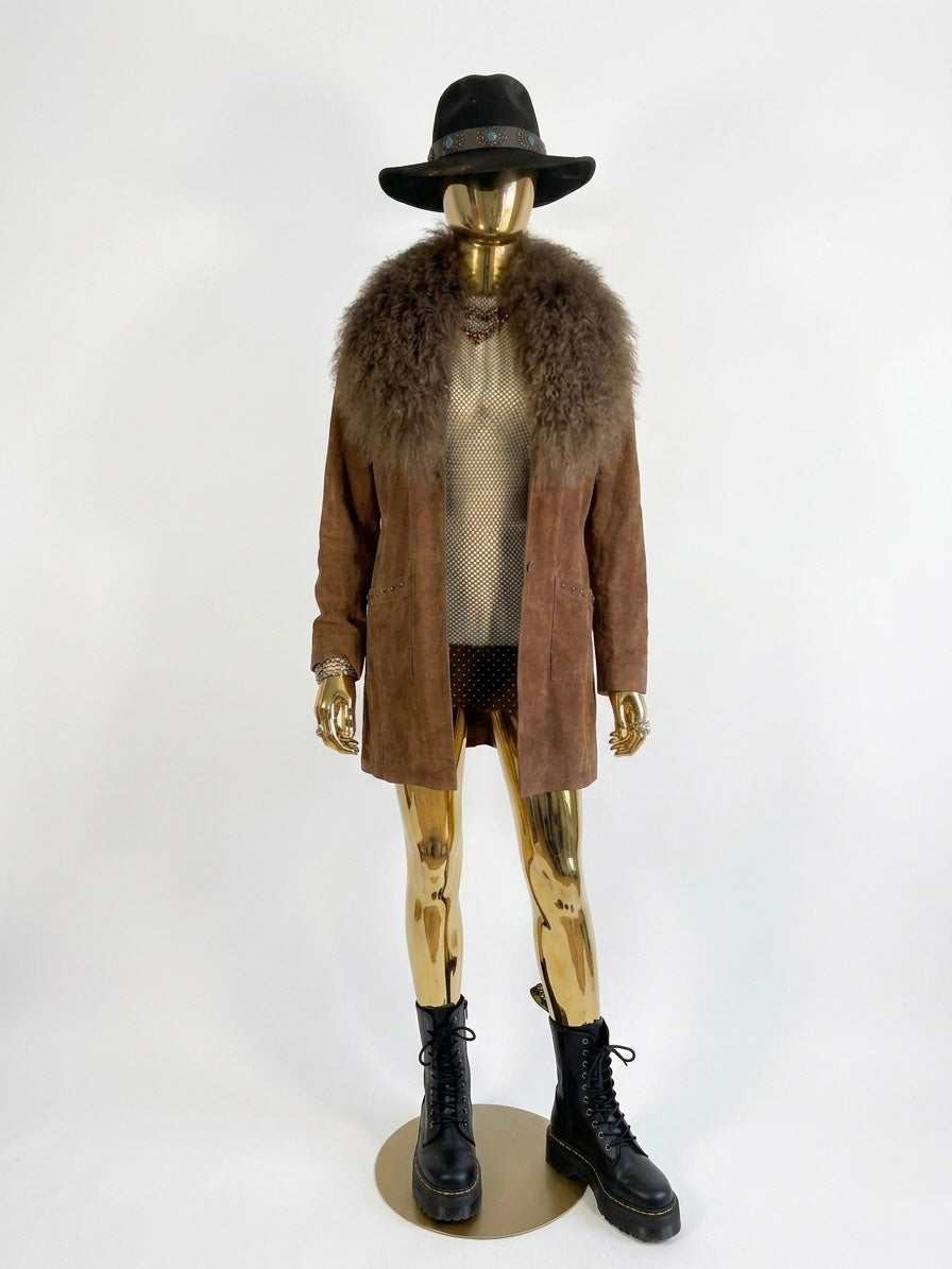Suede jacket with Mongolian fur