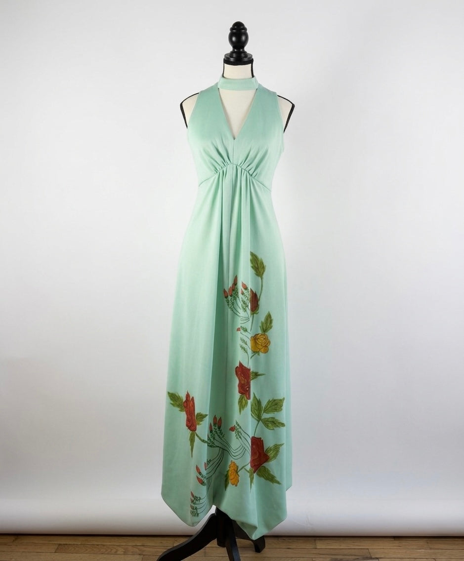Vintage Mint Halter Maxi Dress