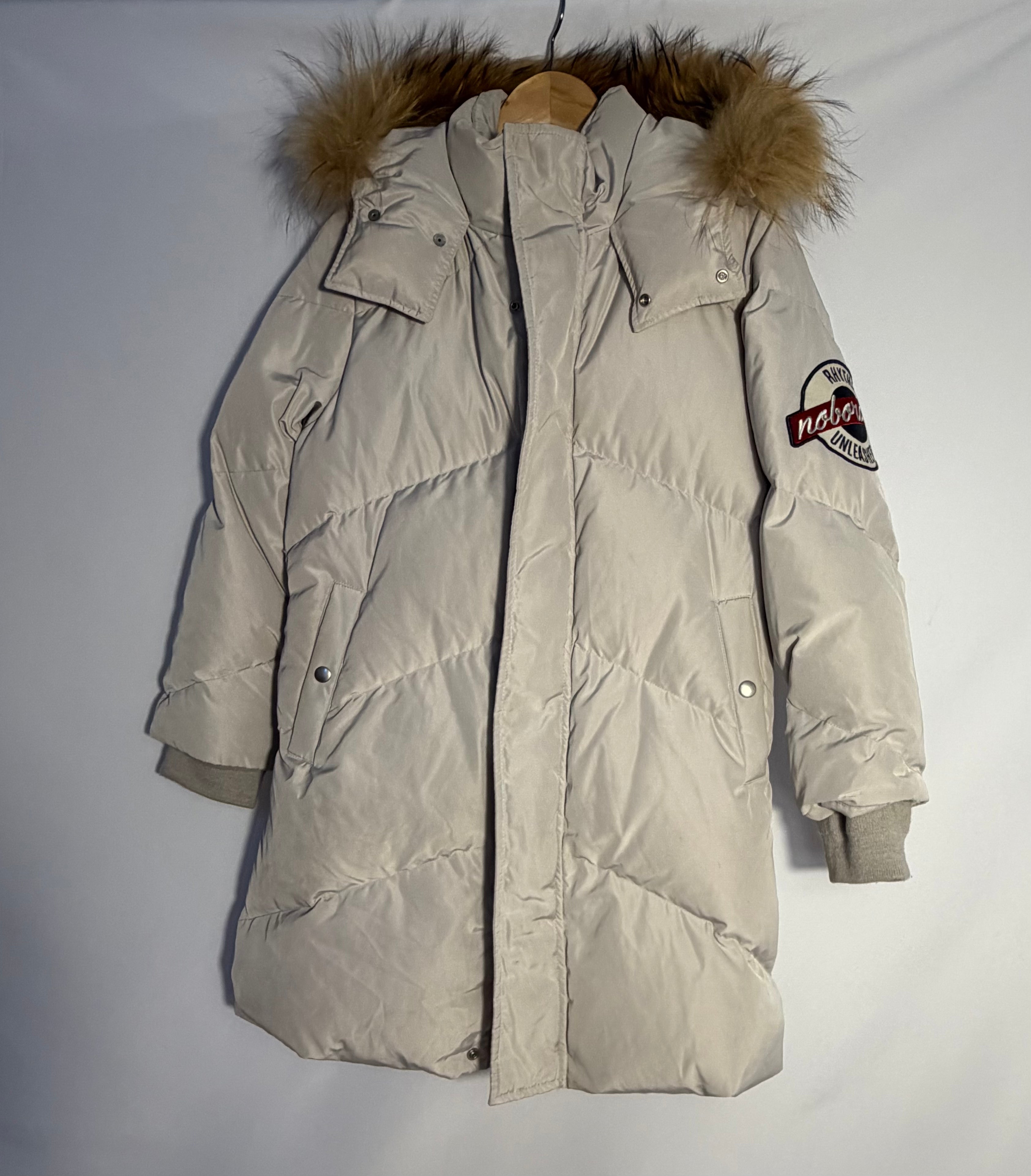 Beige Parka with Faux-Fur Trim