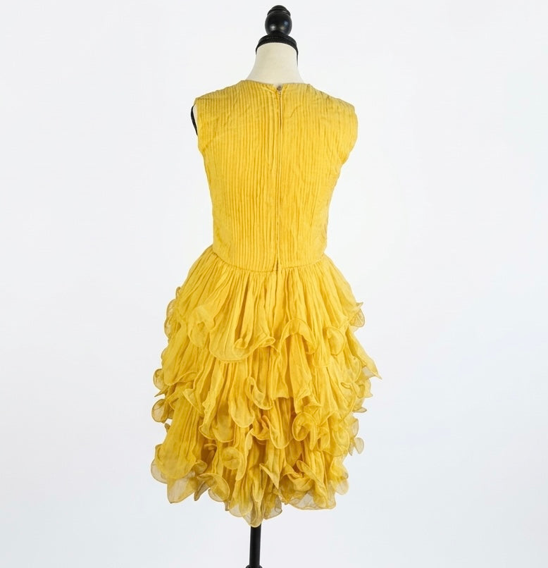 Vintage Lemon Chiffon Ruffle Dress