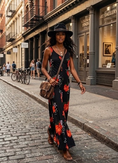 Vintage Floral Boho Maxi Dress