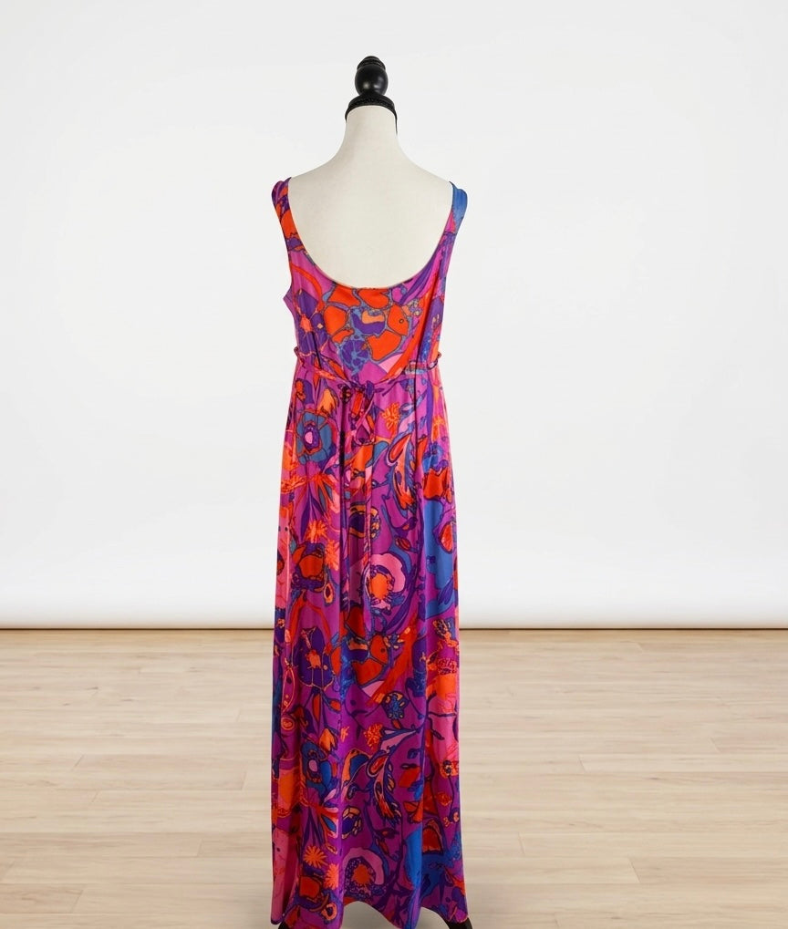 Vintage Psychedelic Print Maxi Dress