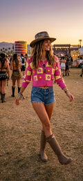 Hand-Crochet Flower Power Cardigan Pink/Yellow – Small/Medium