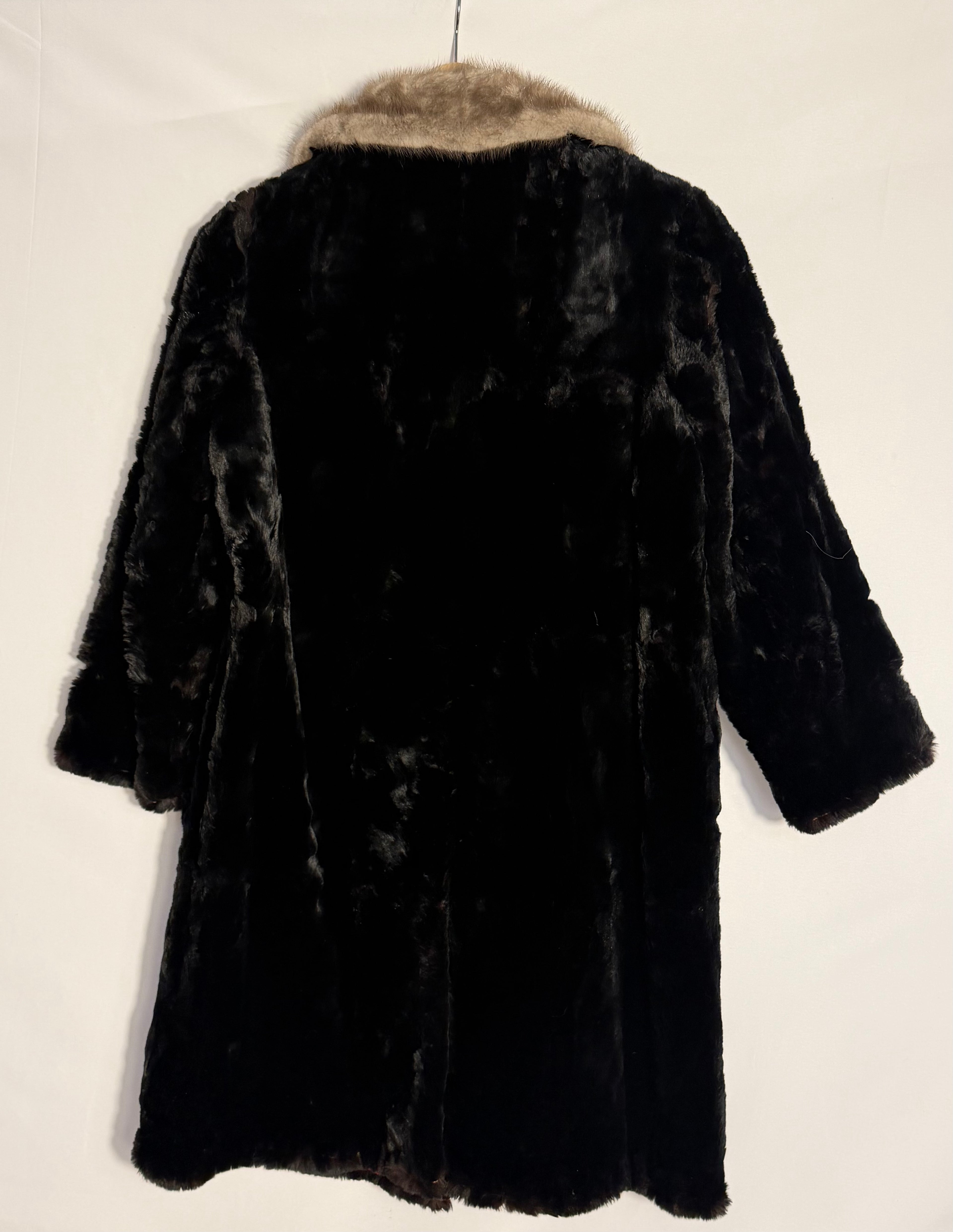 Vintage Brechette Furs Black Faux-Fur Coat with Contrast Collar