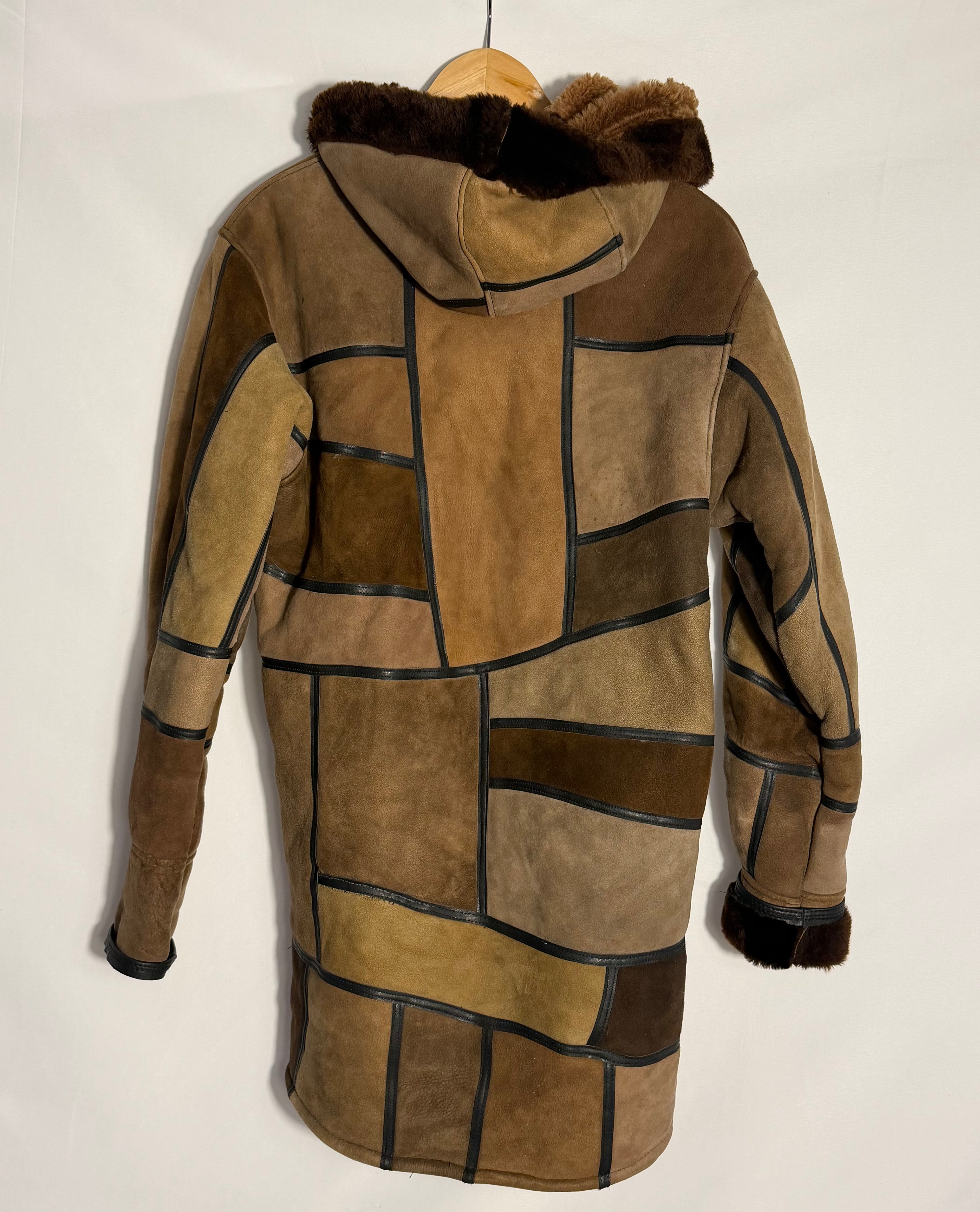Vintage Patchwork Shearling-Style Coat – Brown Multi