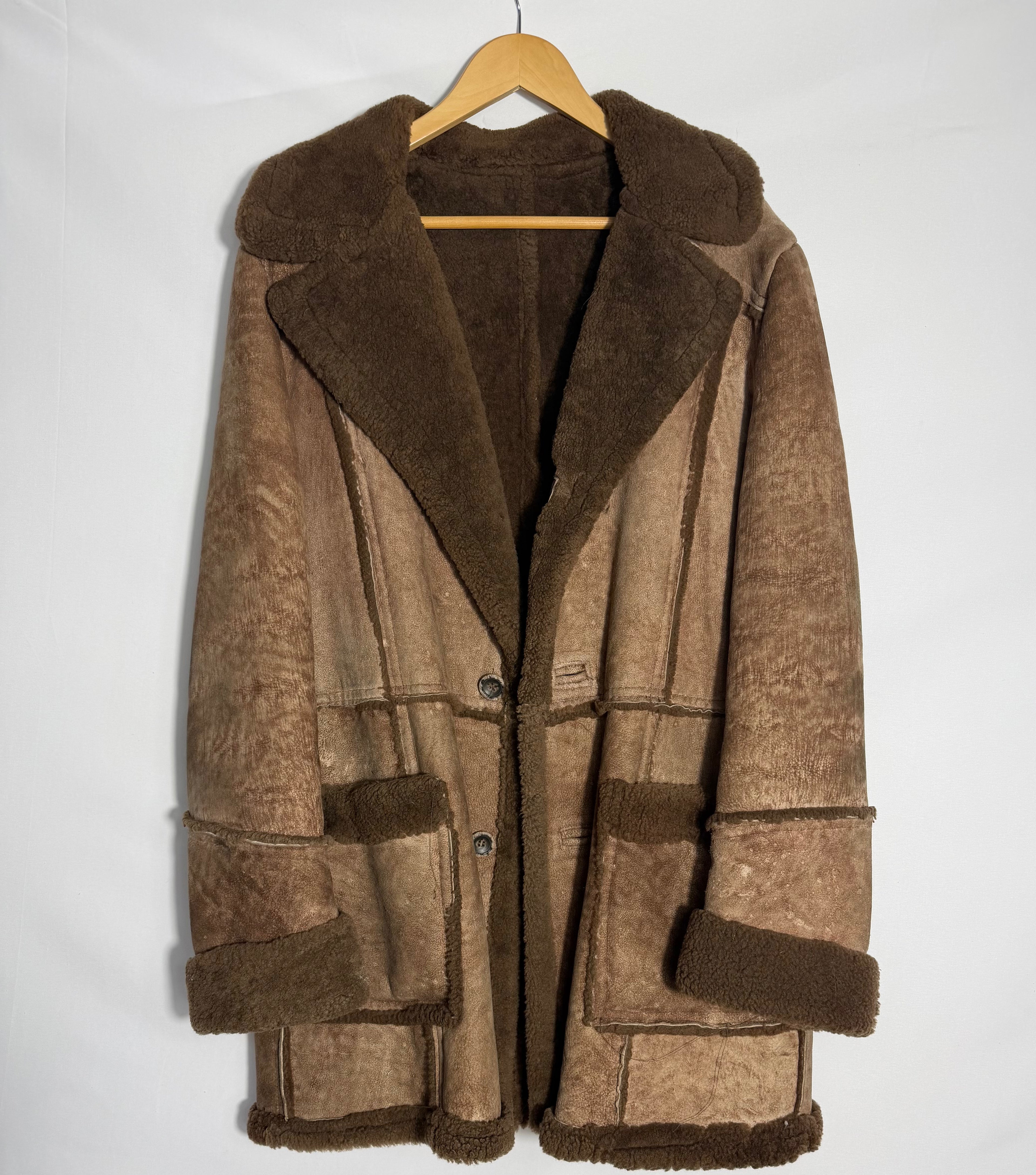 Vintage Shearling-Style Patchwork Coat – Brown – Oversized Fit